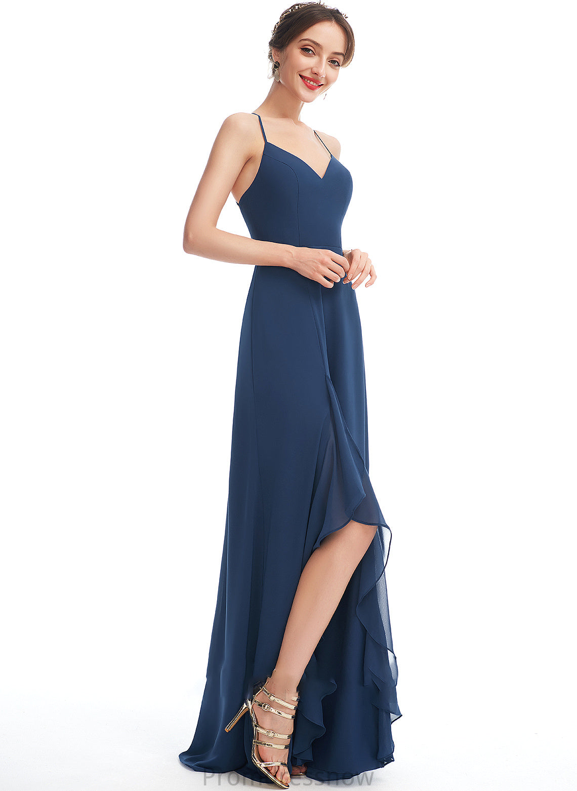 Floor-Length Neckline Embellishment Length SplitFront Silhouette Ruffle V-neck Fabric A-Line Martina Sleeveless Bridesmaid Dresses