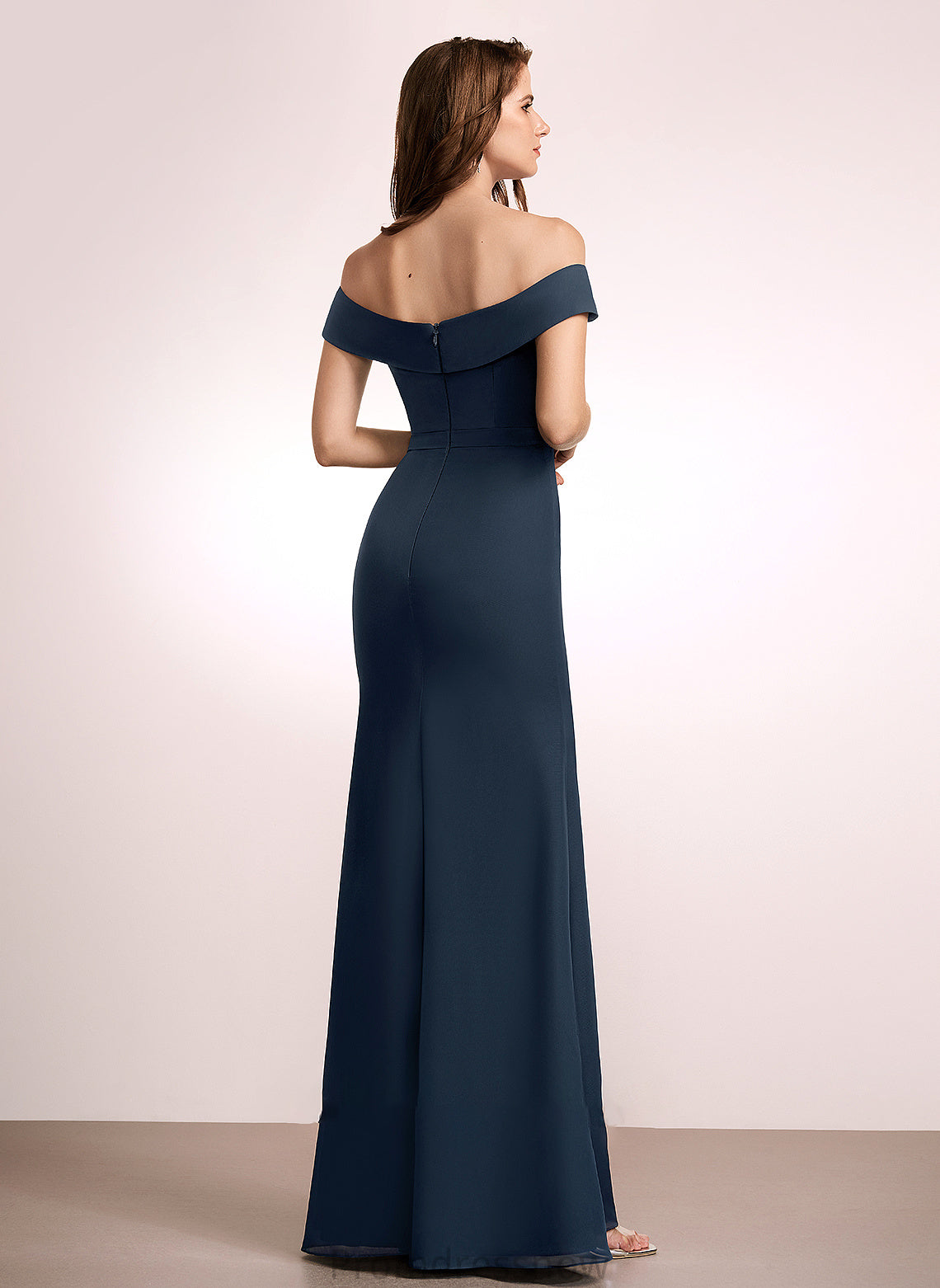 Off-the-Shoulder Ruffle Floor-Length A-Line Neckline Length Silhouette Embellishment Fabric Rylee A-Line/Princess Natural Waist Bridesmaid Dresses