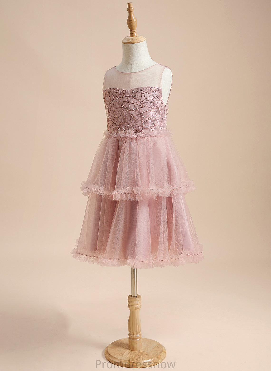 Kayla Neck Flower Girl Dresses Scoop Sequins/Pleated/V Flower Tulle Knee-length Sleeveless With - Girl A-Line Dress Back