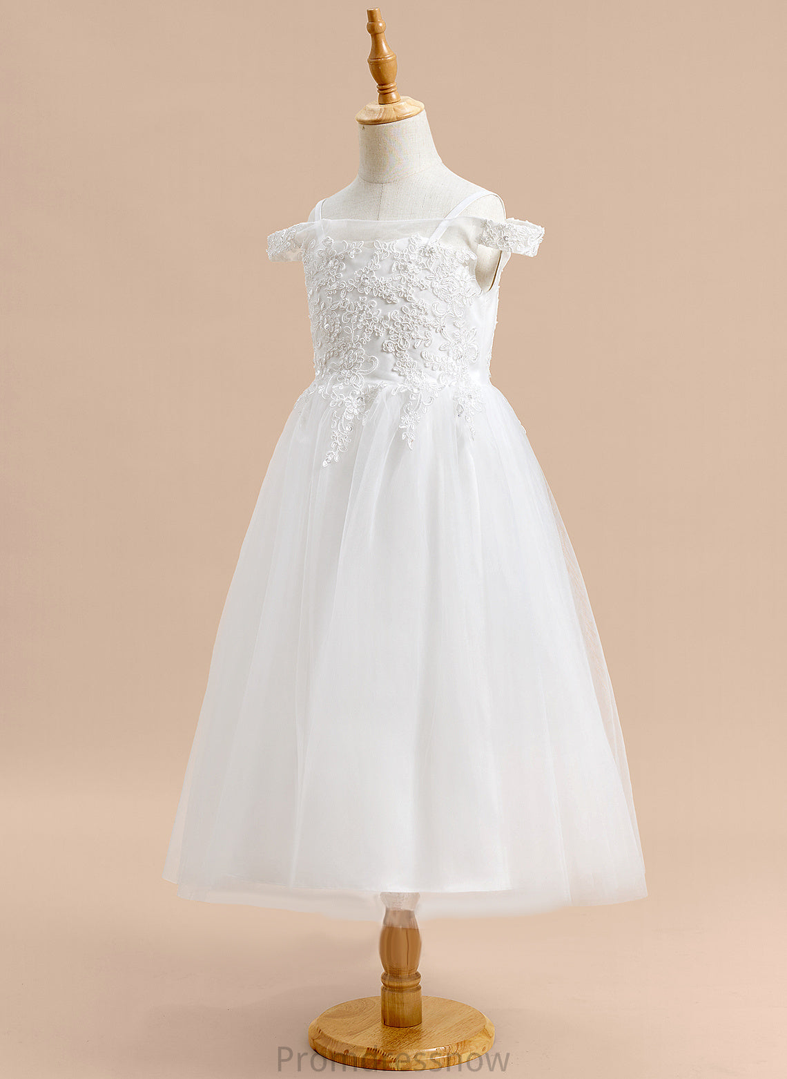 Tulle Dress Flower Off-the-Shoulder Lace Jode With Girl A-Line - Tea-length Flower Girl Dresses Sleeveless