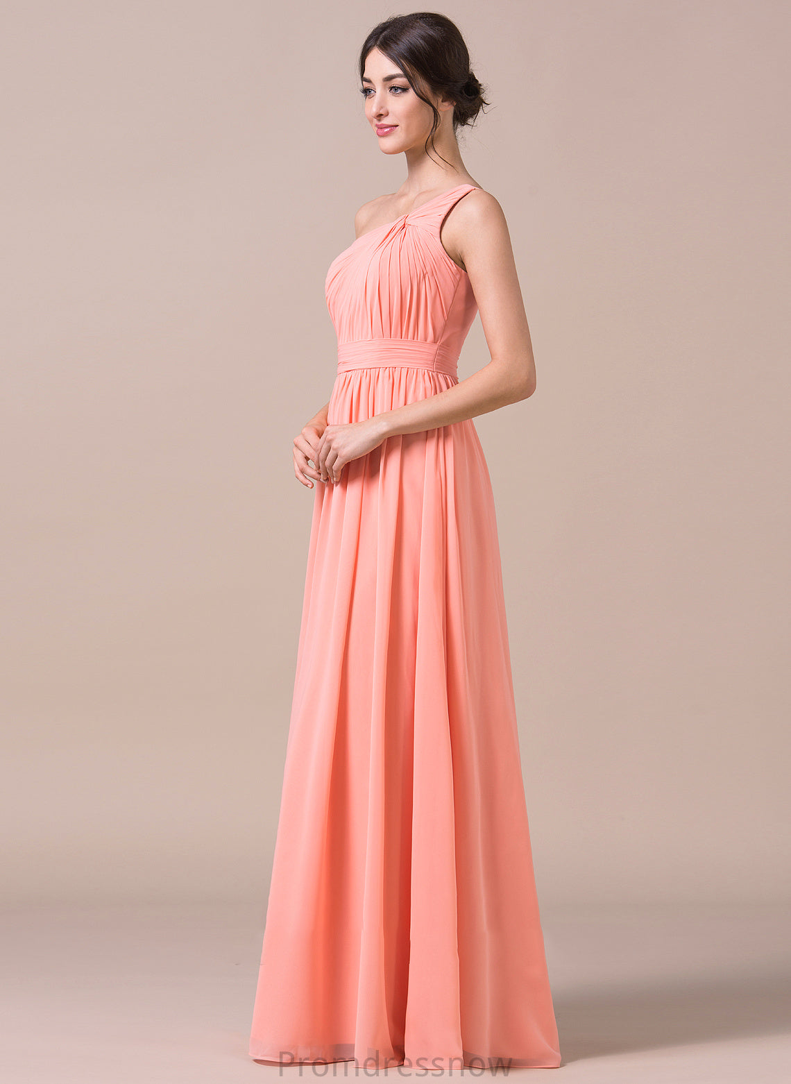 Floor-Length Fabric One-Shoulder Length Embellishment Ruffle Silhouette A-Line Neckline Madisyn Sleeveless A-Line/Princess Bridesmaid Dresses