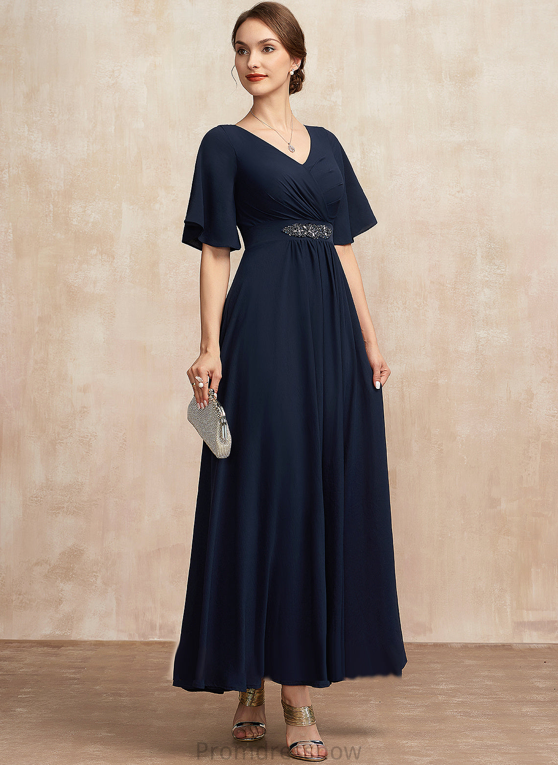 With Mother A-Line Ankle-Length Bride Ruffle Nancy Dress the Mother of the Bride Dresses of V-neck