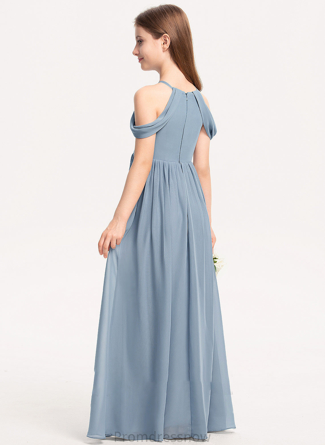 Chiffon Neck A-Line Ruffle Floor-Length Junior Bridesmaid Dresses Scoop Nia With