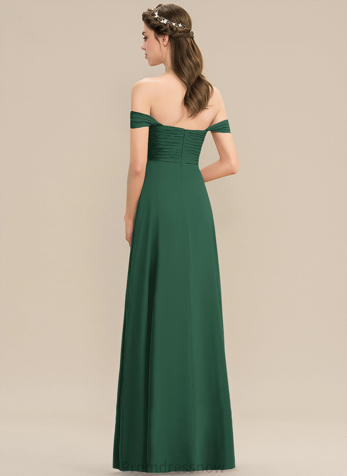 Ruffle Neckline Floor-Length Length Silhouette Embellishment Fabric A-Line Off-the-Shoulder Pauline V-Neck Natural Waist Bridesmaid Dresses