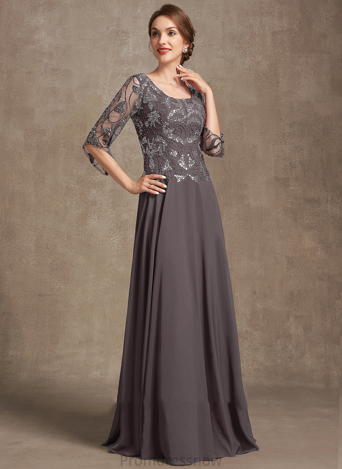 Lace A-Line Chiffon Scoop the of Mother Bride Sara Dress Mother of the Bride Dresses With Floor-Length Sequins Neck Beading