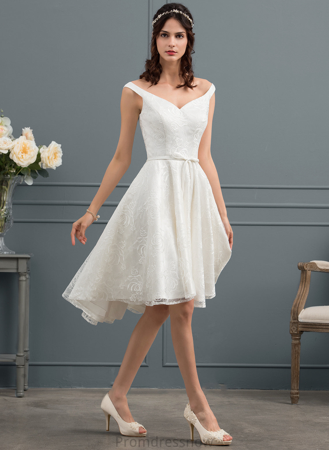 With Lace Wedding Dresses Asymmetrical A-Line Wedding Dress Kendra Bow(s)