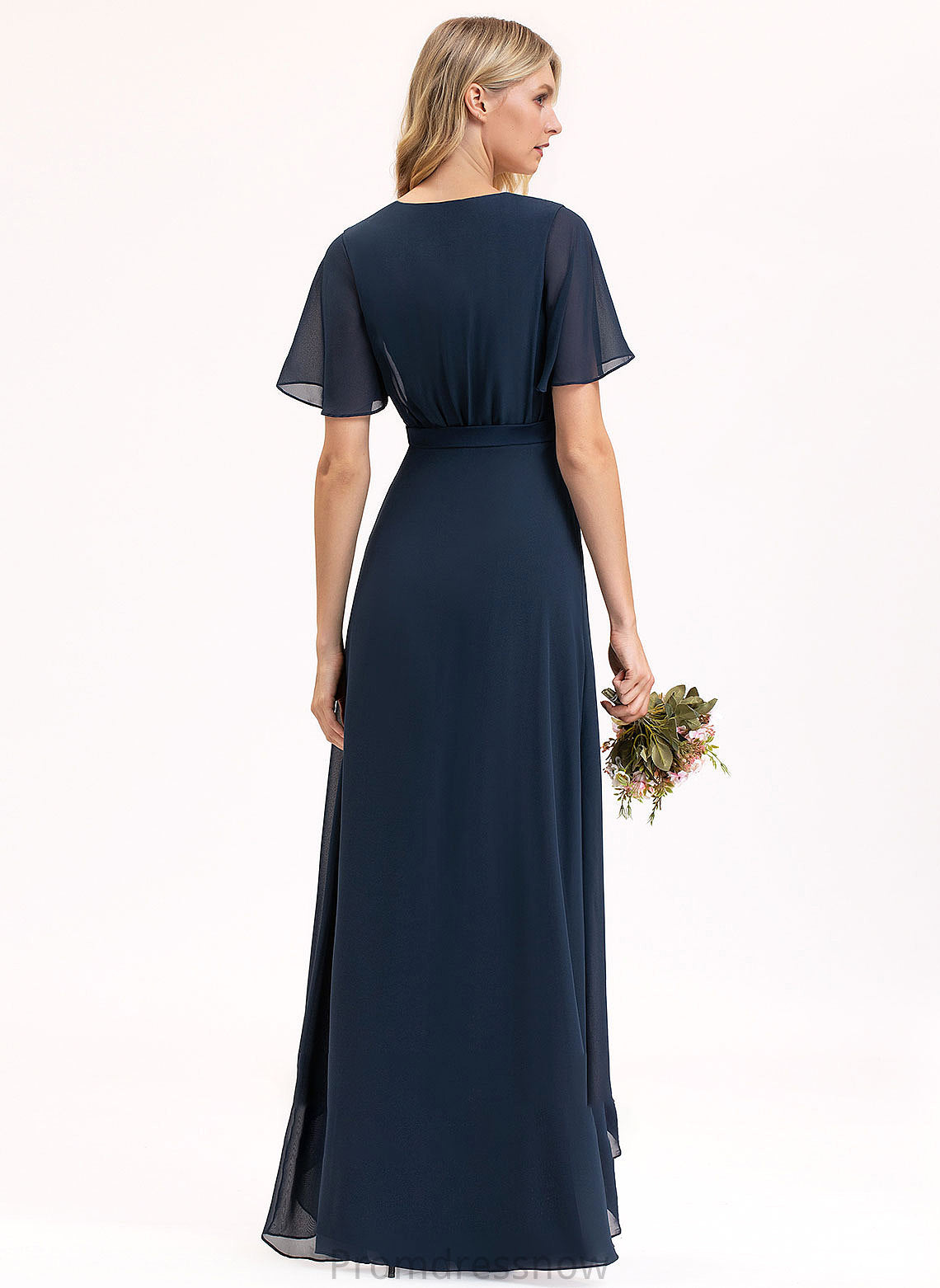 A-Line Neckline Fabric Embellishment Asymmetrical Length Silhouette Bow(s) V-neck Kennedi V-Neck Knee Length Bridesmaid Dresses