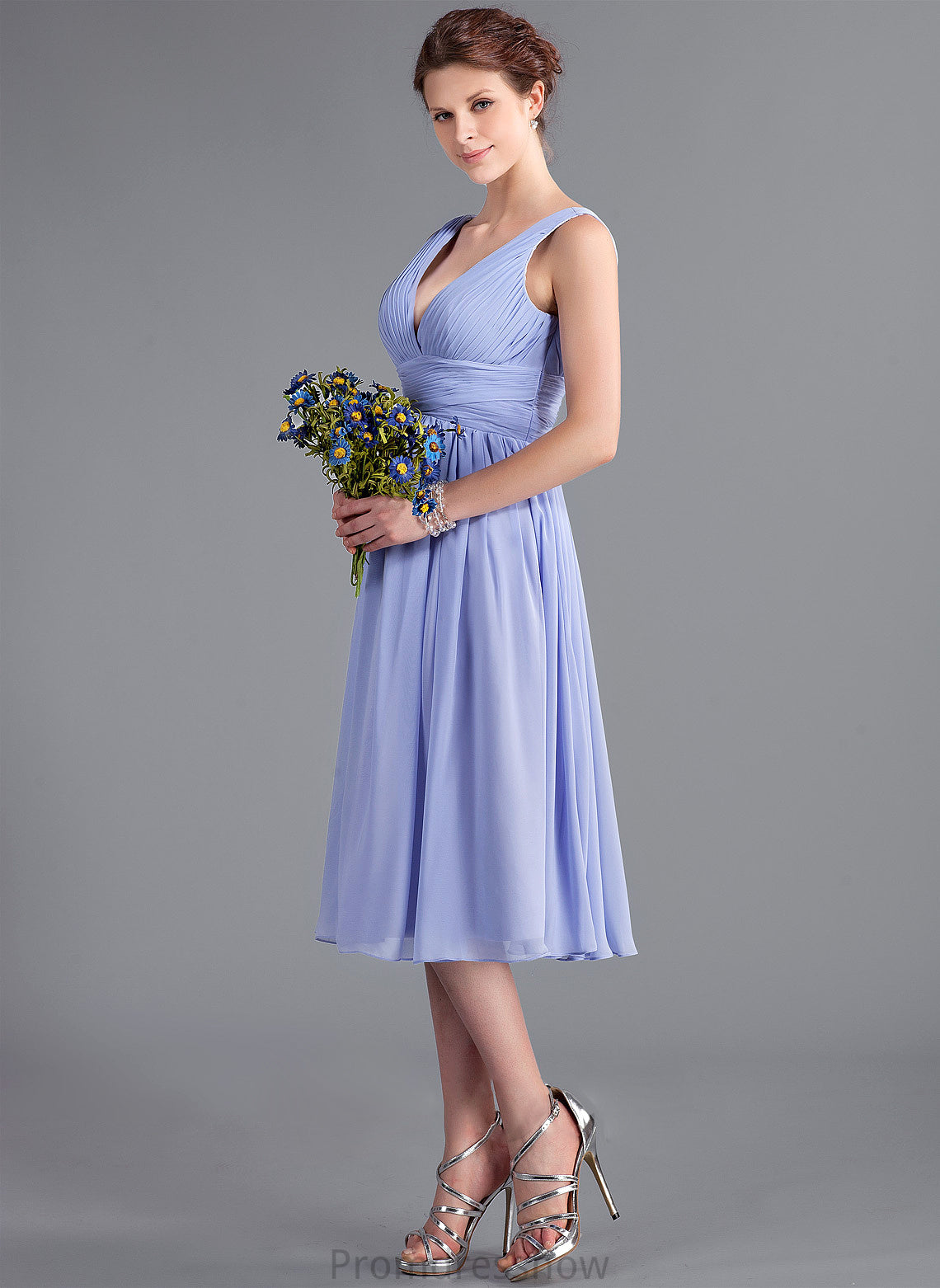 V-neck Neckline Ruffle Silhouette Tea-Length Fabric Embellishment A-Line Length Miriam Floor Length Natural Waist Bridesmaid Dresses