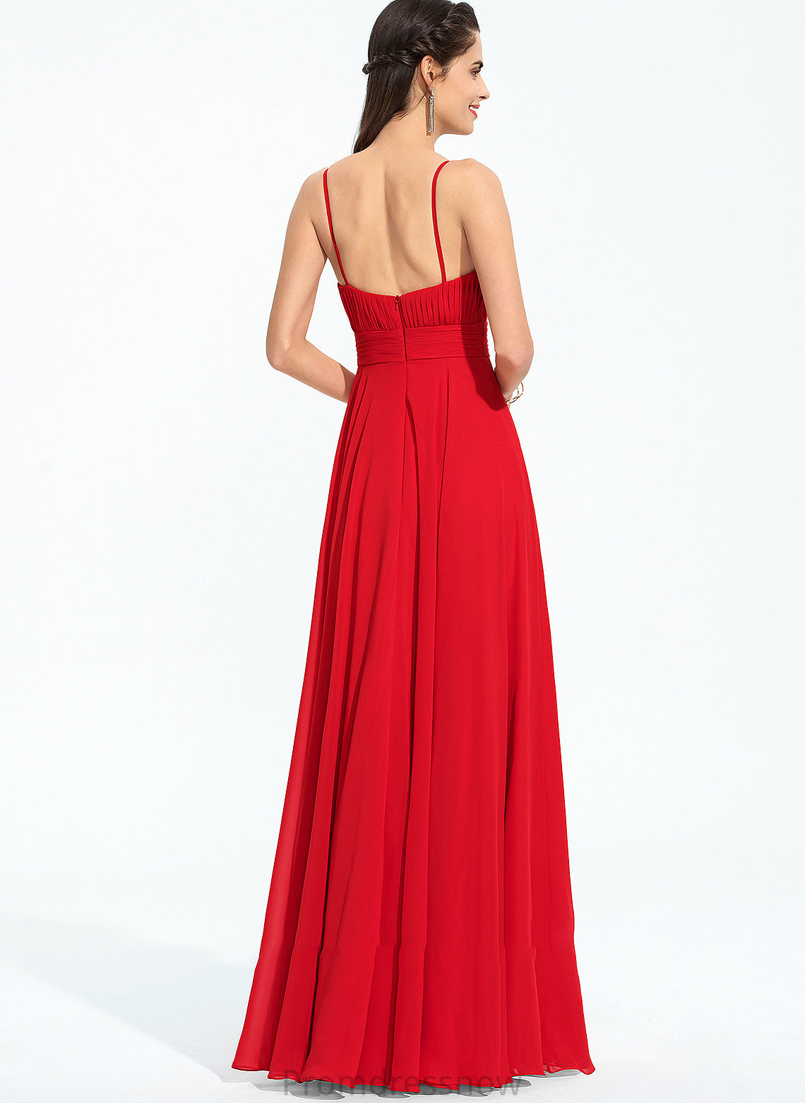 With Split Chiffon Prom Dresses Front A-Line V-neck Gwendoline Floor-Length Ruffle