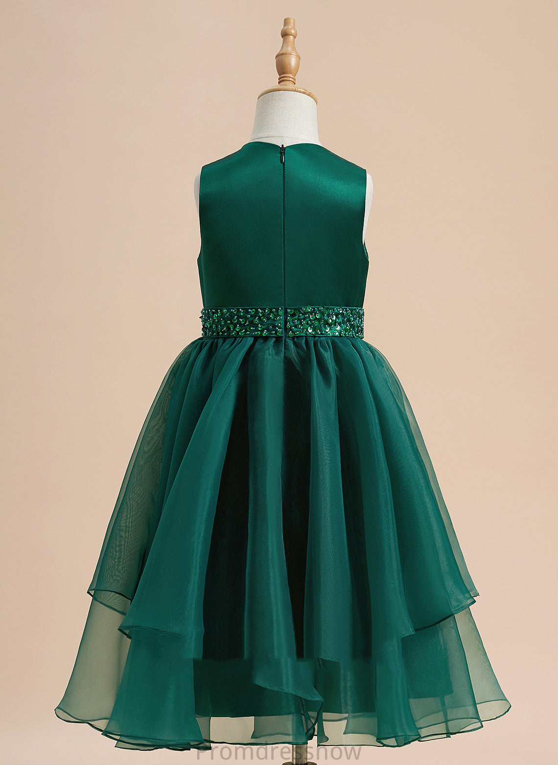 With Dress Flower Beading/Sequins Norah Girl Neck - A-Line Scoop Organza/Satin Flower Girl Dresses Sleeveless Tea-length