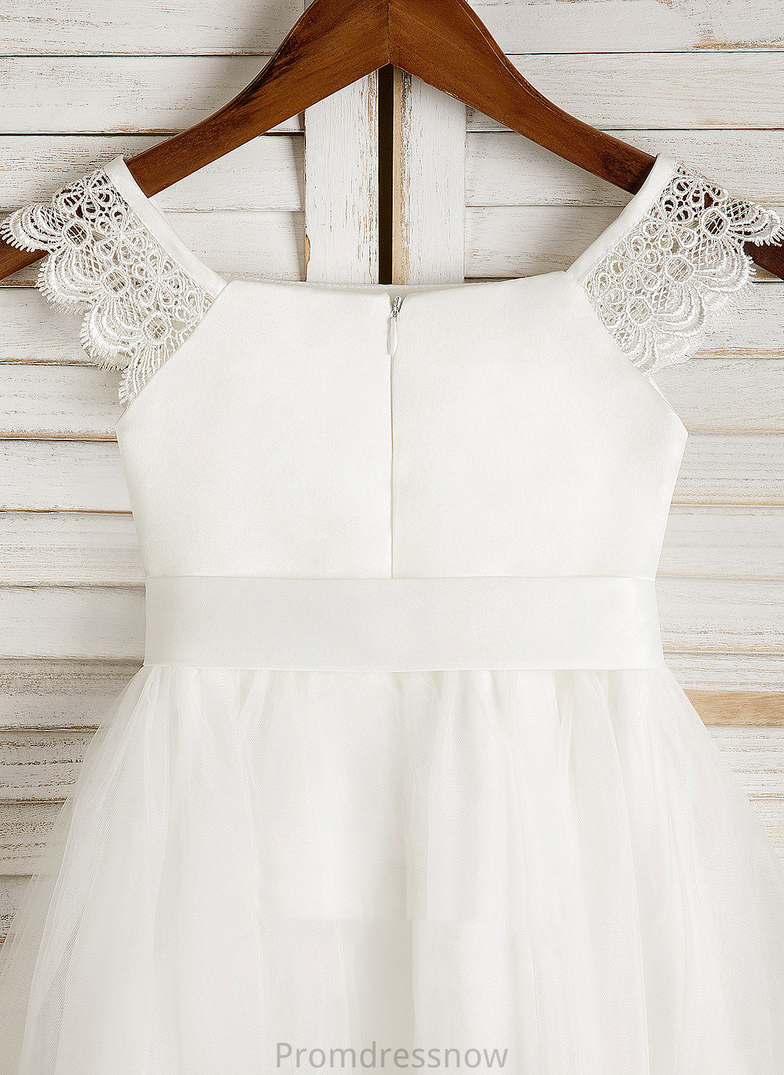 Dress Neckline - Flower Girl Dresses Girl Square Lace/Sash Satin/Tulle Flower Sleeveless With A-Line Tea-length Stacy