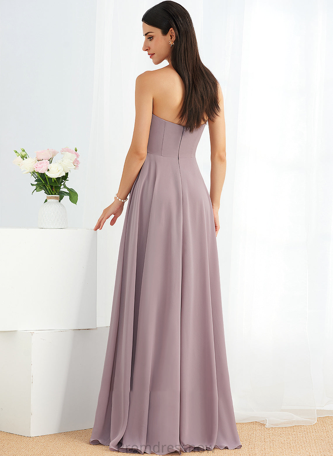 Embellishment SplitFront Silhouette Strapless Fabric Neckline A-Line Length Floor-Length Ginny A-Line/Princess V-Neck Bridesmaid Dresses