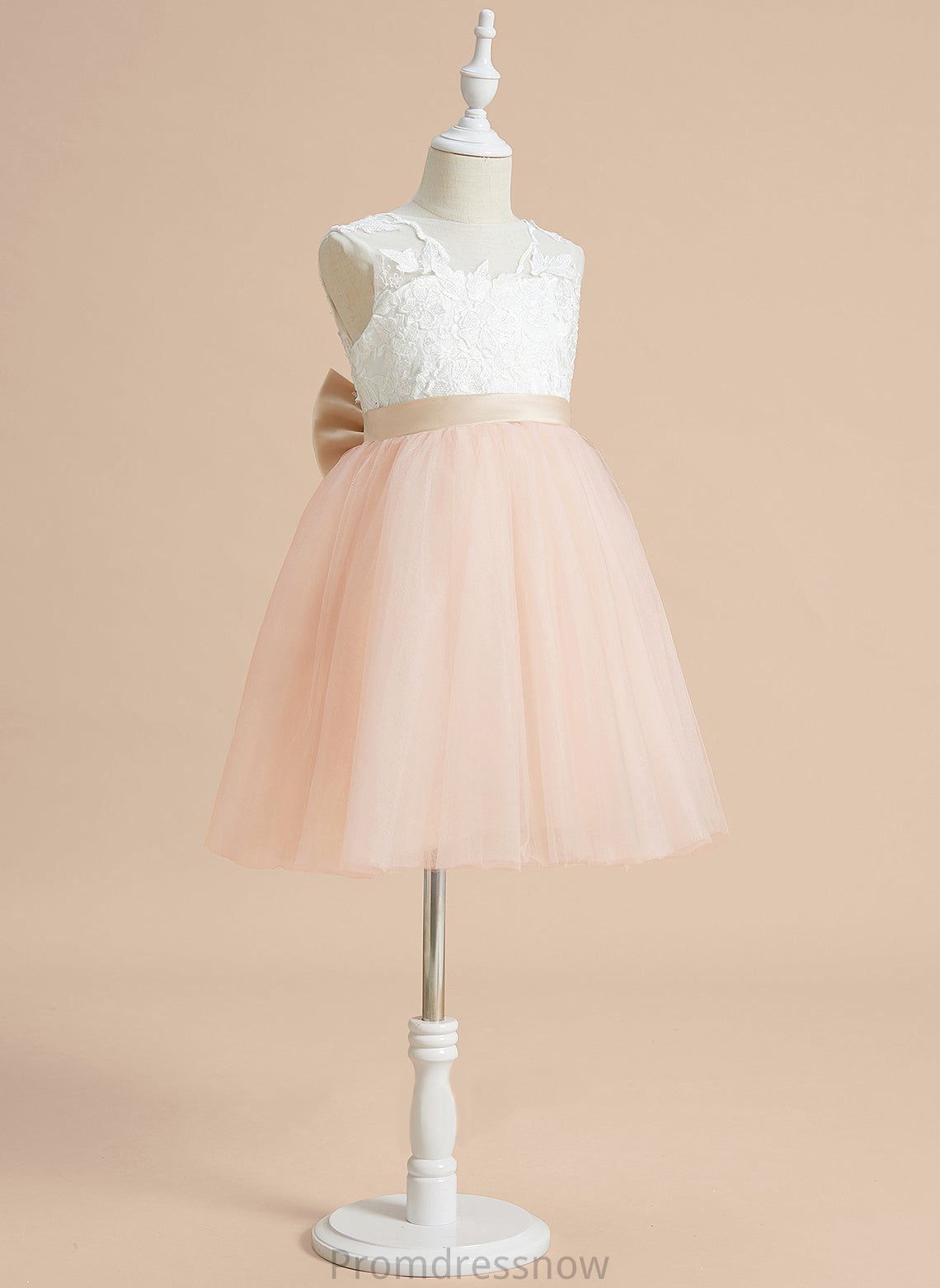 Sleeveless Girl Tulle/Lace A-Line - Dress With Bow(s) Anabelle Knee-length Scoop Flower Girl Dresses Neck Flower