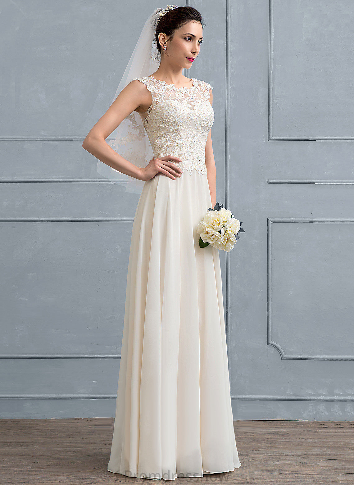 With Scoop Wedding Neck Floor-Length Beading Josephine Lace Dress Wedding Dresses Chiffon Sequins A-Line