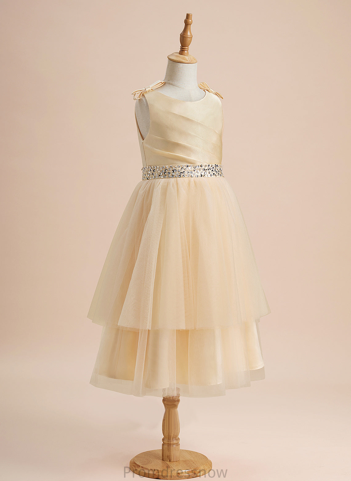 Flower Satin/Tulle Scoop With - Knee-length Neck Flower Girl Dresses Dress A-Line Sydnee Girl Beading/Sequins/Bow(s) Sleeveless