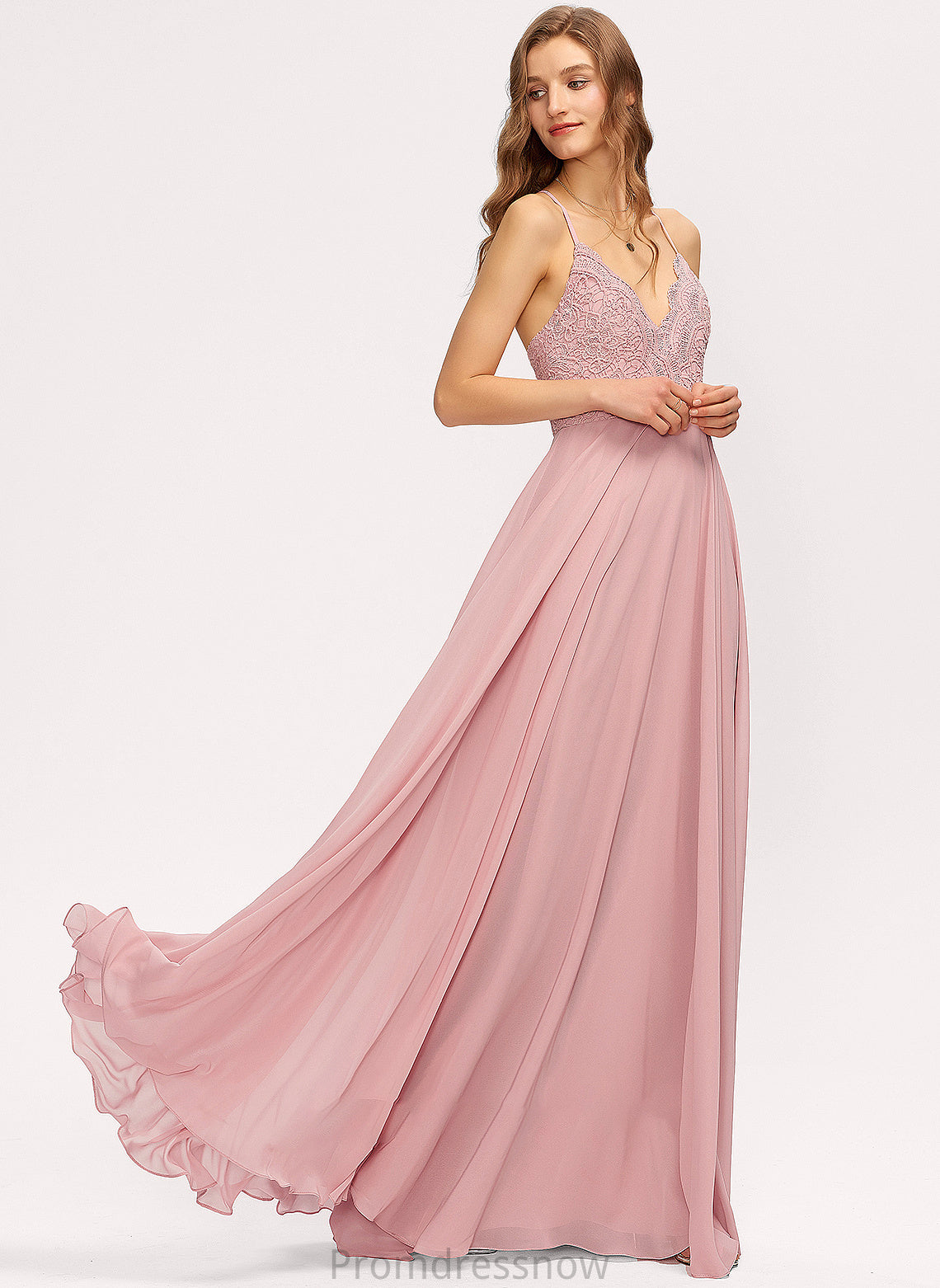 Neckline V-neck Lace Silhouette Fabric Straps A-Line Length Floor-Length Jayleen A-Line/Princess Sleeveless Bridesmaid Dresses