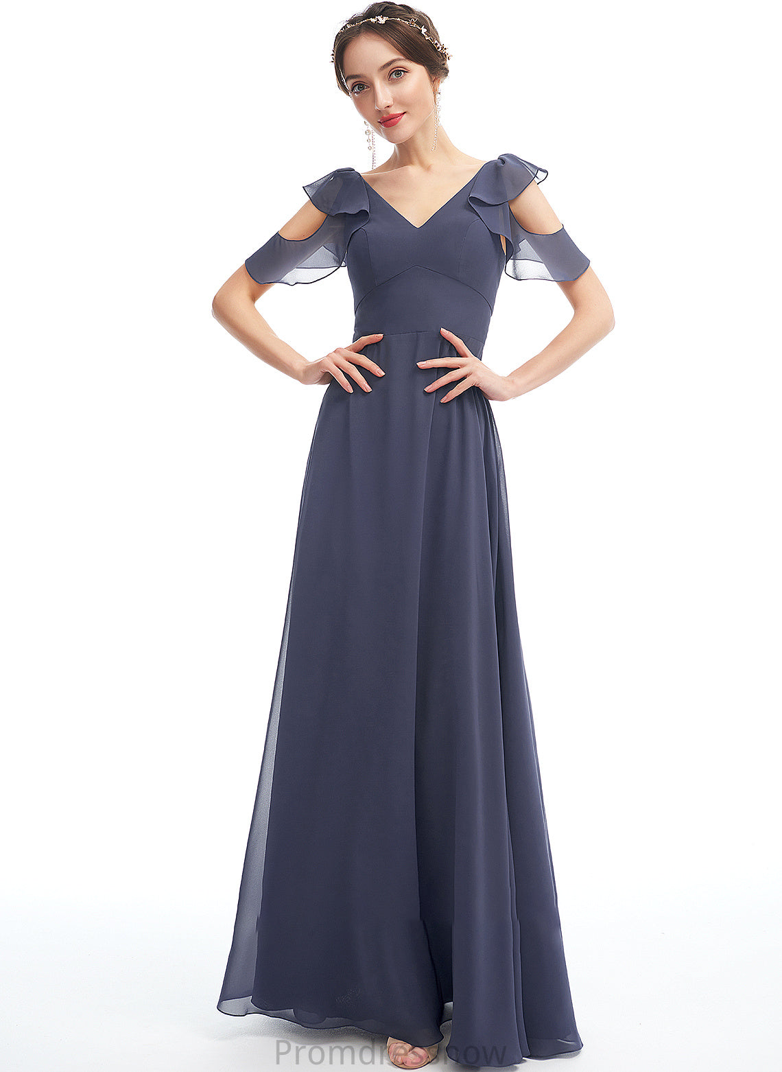 Fabric Silhouette Ruffle Embellishment Floor-Length Neckline Length V-neck A-Line Joslyn A-Line/Princess Natural Waist Bridesmaid Dresses