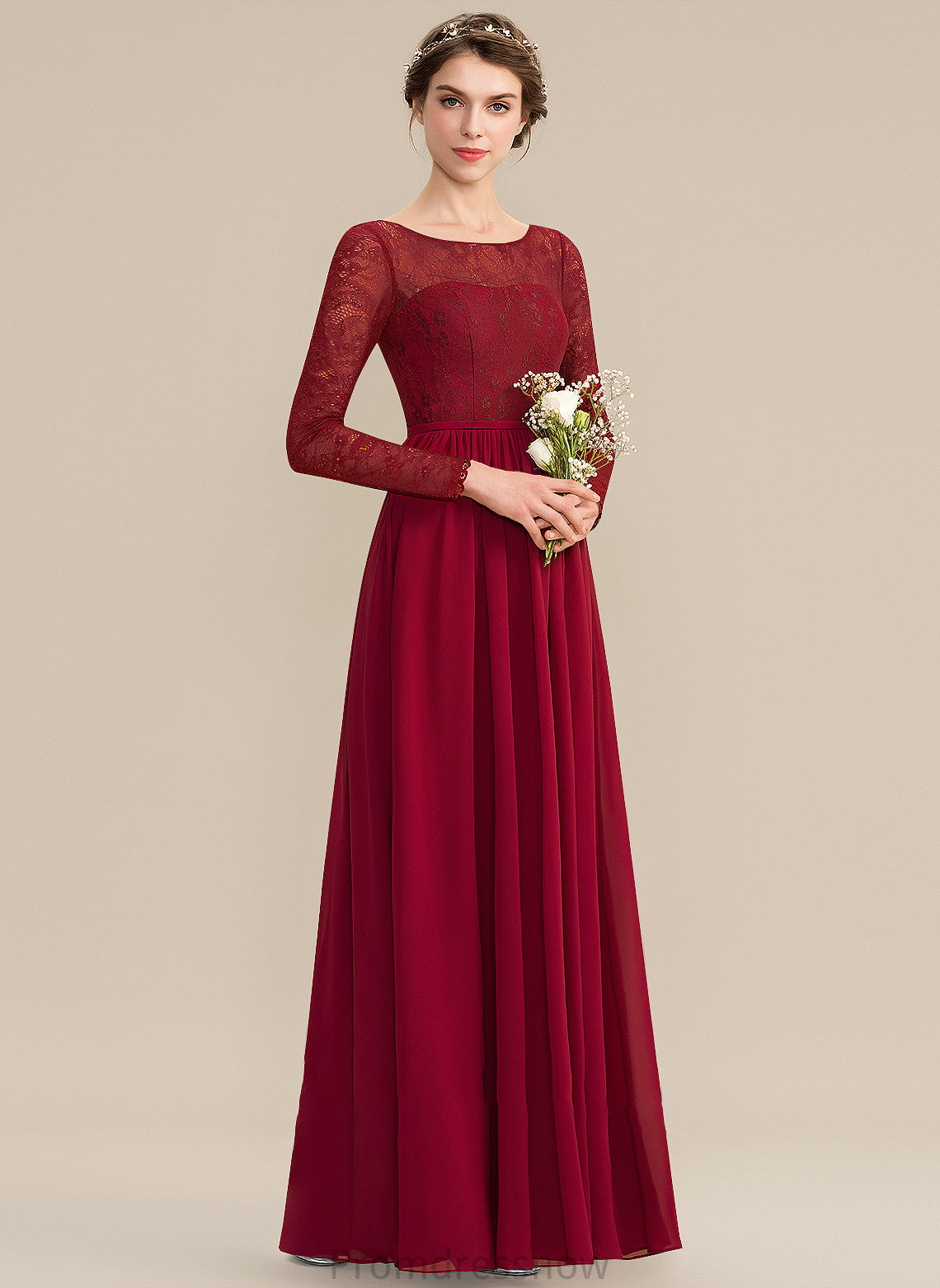 Fabric Silhouette A-Line Length Lace Straps ScoopNeck Floor-Length Neckline Arianna Floor Length V-Neck Bridesmaid Dresses