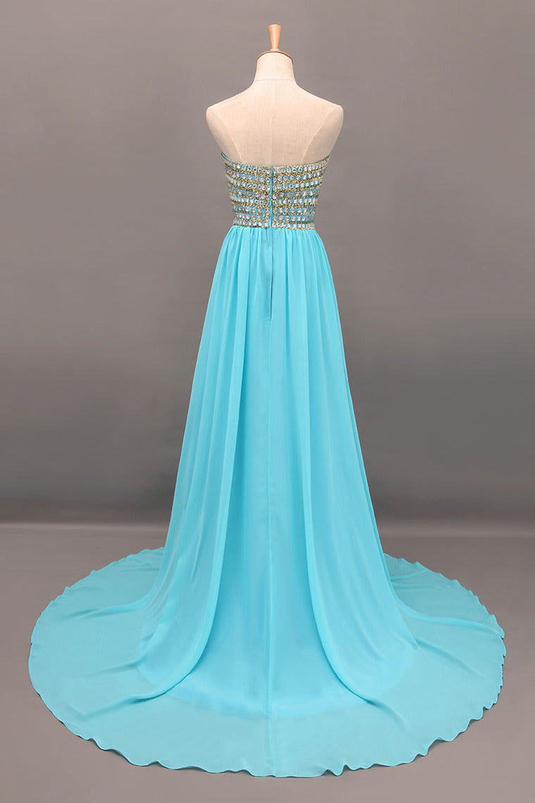 2024 New Arrival Prom Gown A-Line Sweetheart Sweep/Brush Chiffon With Beading&Rhinestone