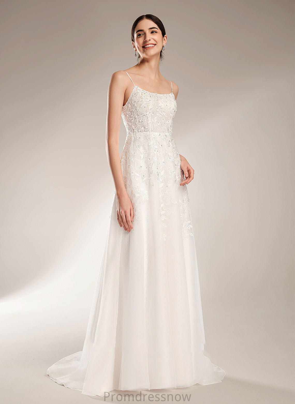 With Train A-Line Neckline Square Wedding Wedding Dresses Court Dress Sequins Beading Gina