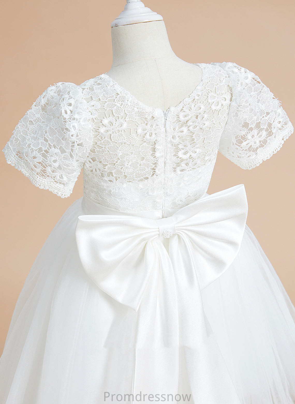 Bow(s) A-Line Dress Knee-length Flower Girl - Scoop Sleeves Nora Short Neck Flower Girl Dresses With Tulle/Lace