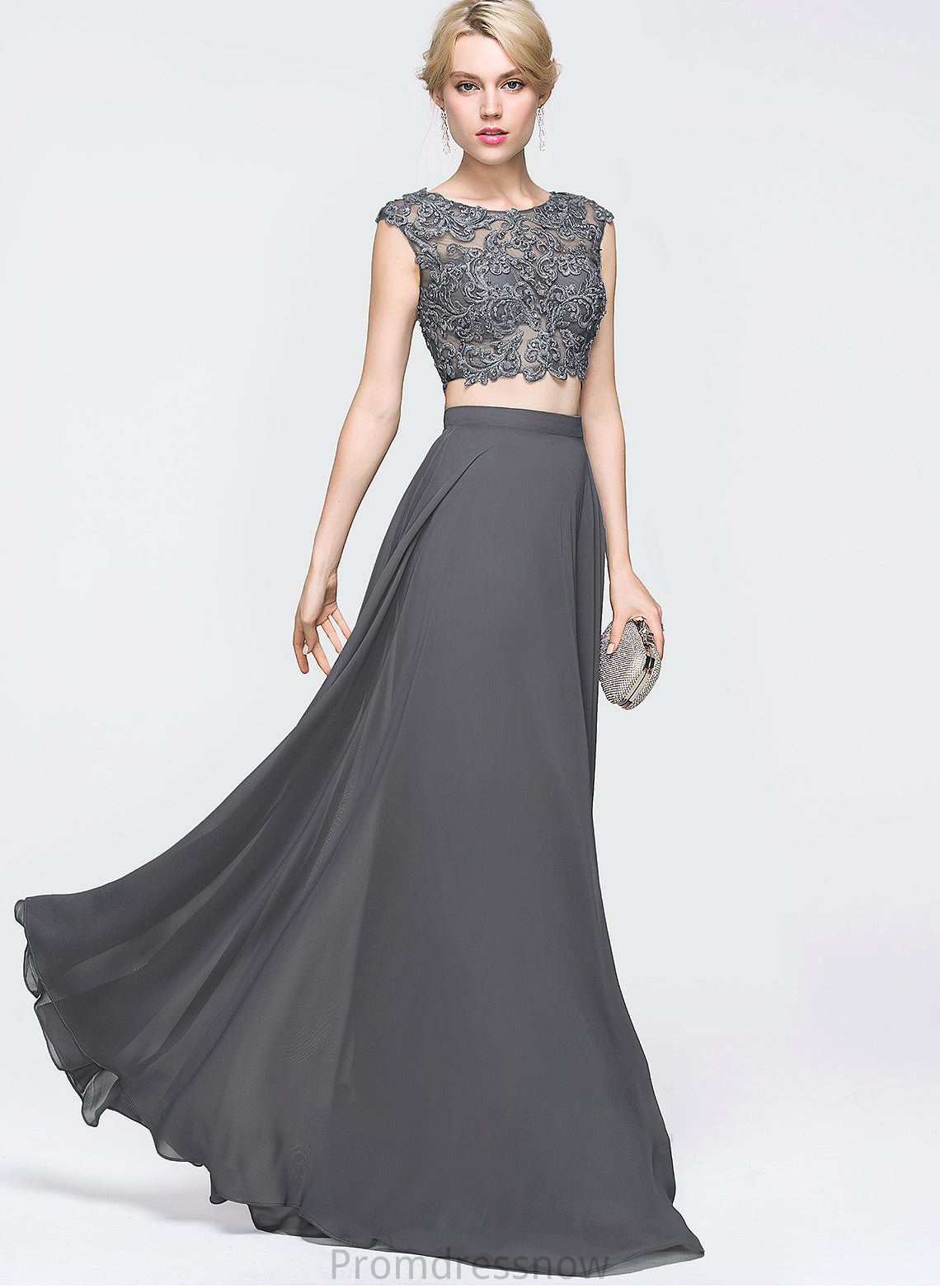 With Sequins A-Line Chiffon Prom Dresses Beading Scoop Floor-Length Neck Aubrey