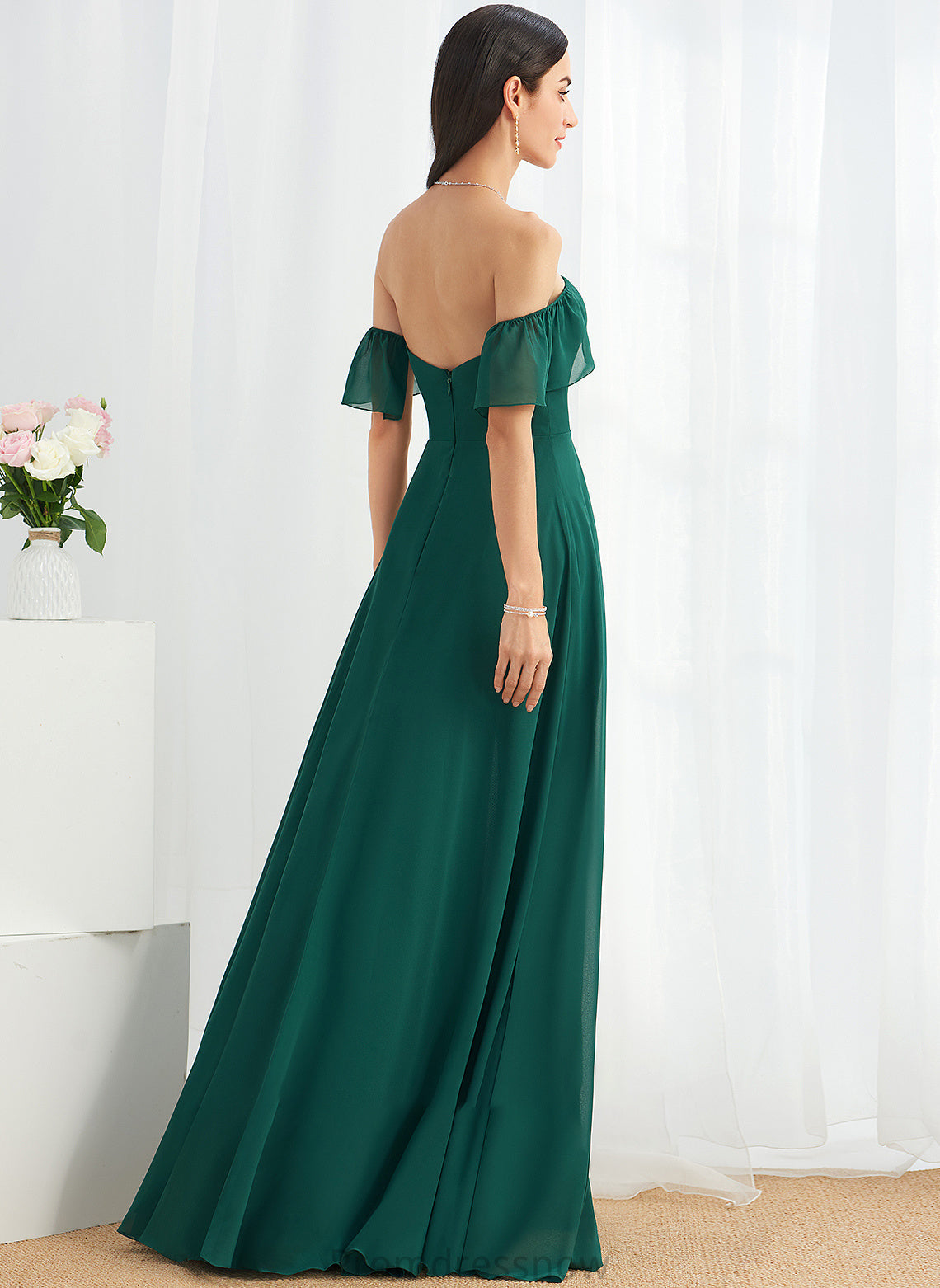 Floor-Length Neckline Length Off-the-Shoulder Embellishment SplitFront Silhouette Fabric A-Line Zaria Sleeveless Floor Length Bridesmaid Dresses