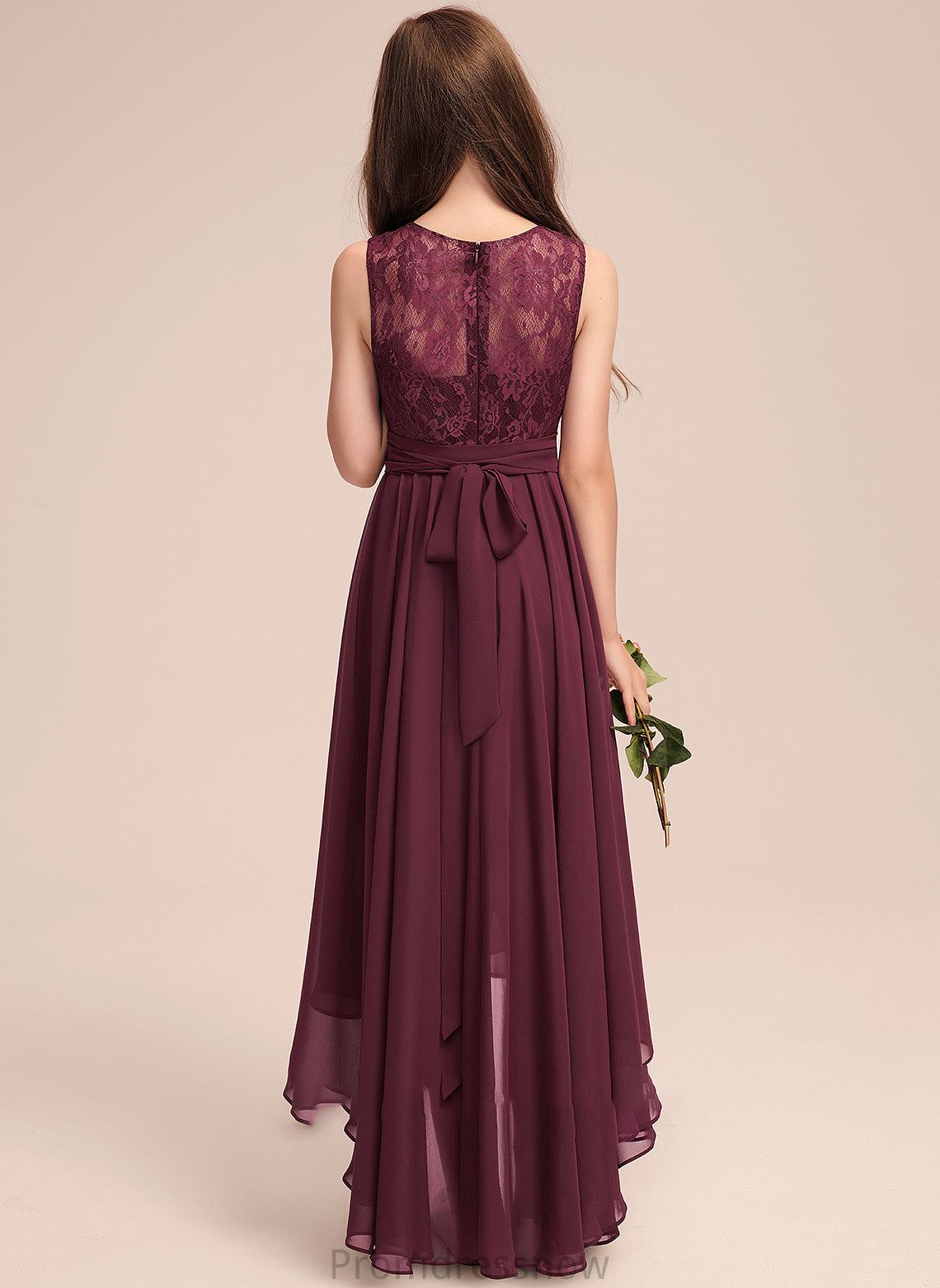 Chiffon Jillian Scoop Asymmetrical Junior Bridesmaid Dresses With Neck A-Line Lace Bow(s)