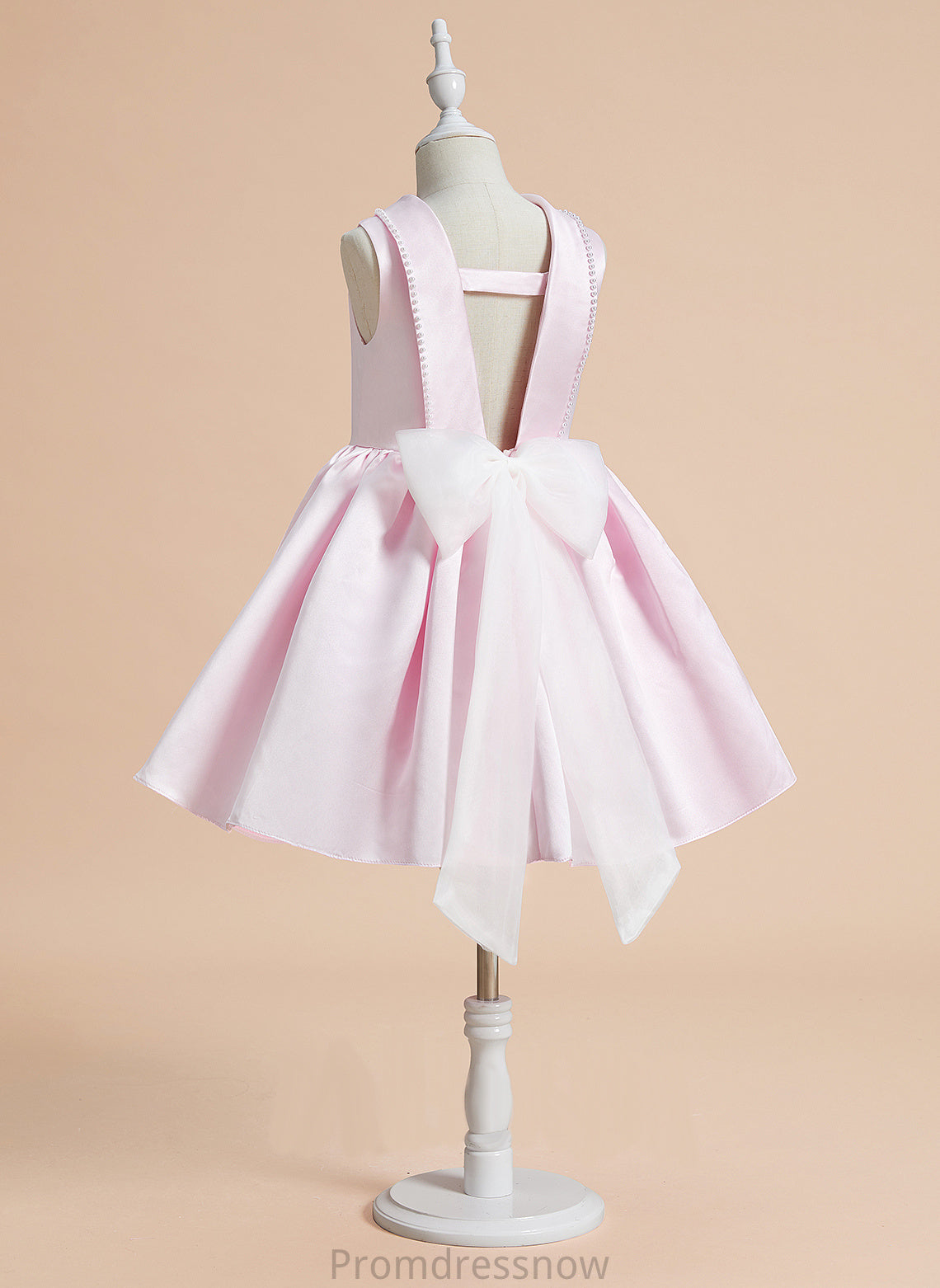 Flower Girl Dresses Sleeveless Alexa Beading/Bow(s) Girl A-Line Satin With Neck Knee-length Flower Scoop - Dress