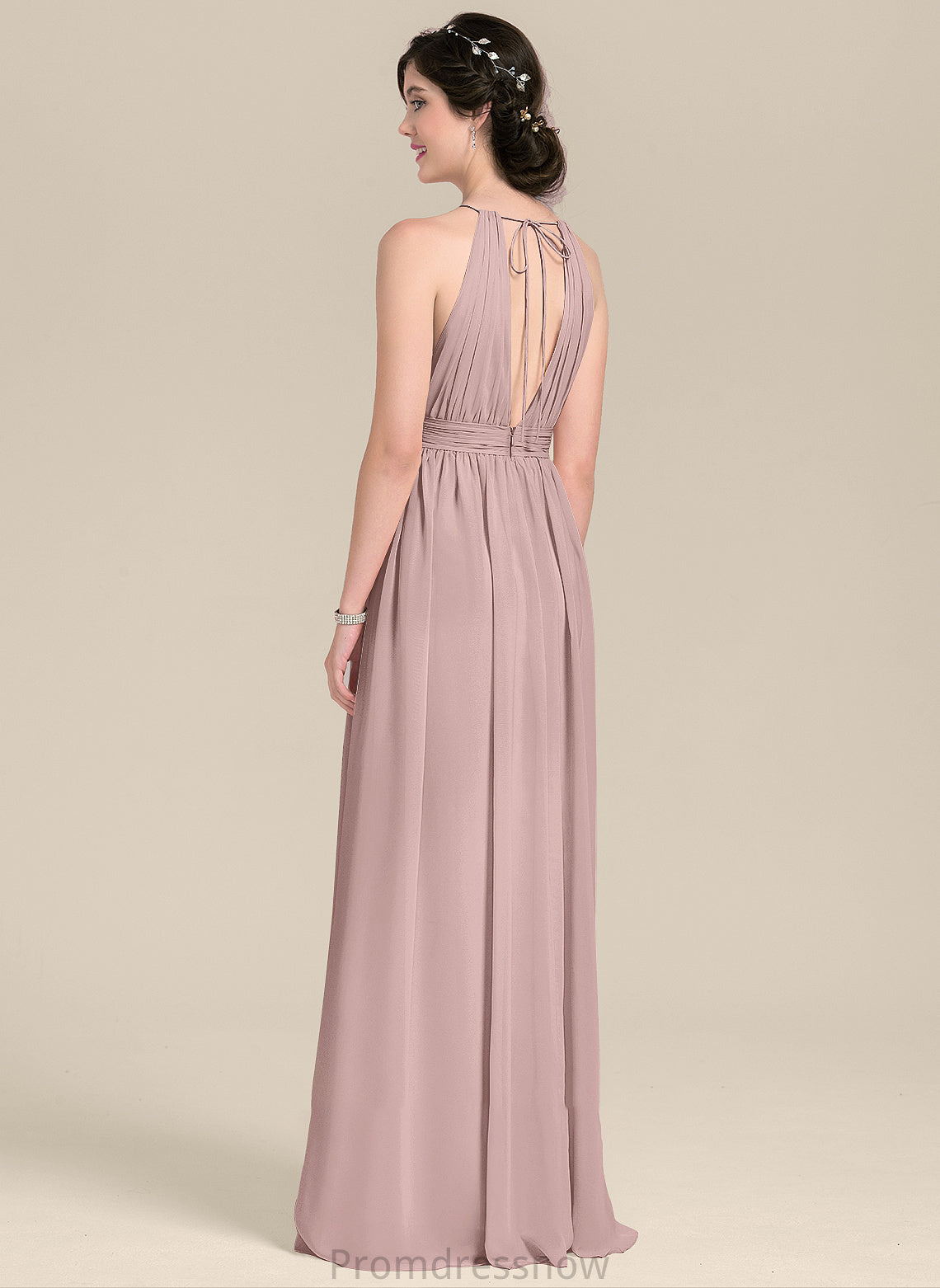 A-Line SplitFront Ruffle Length Silhouette Floor-Length Embellishment Fabric Bow(s) Neckline ScoopNeck Kamila Bridesmaid Dresses