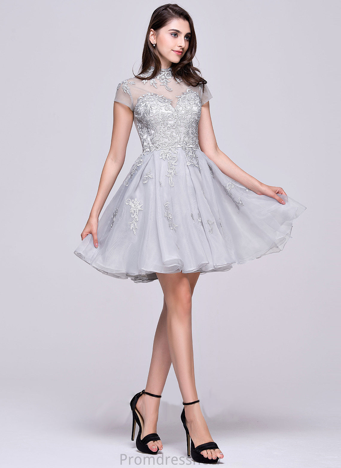 With Neck Tulle High Appliques Short/Mini Homecoming Organza Dress Homecoming Dresses Breanna Lace Lace A-Line