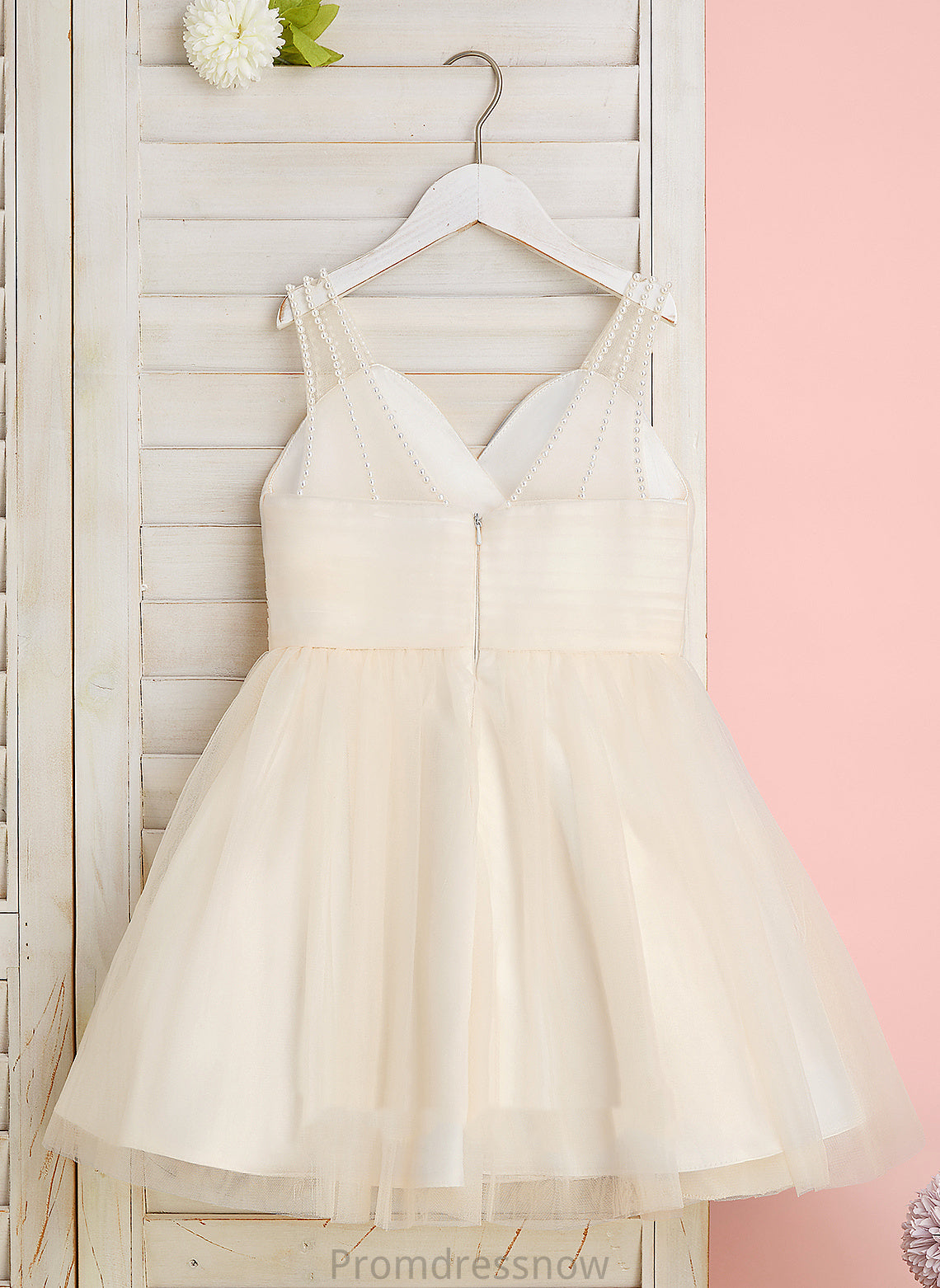 Flower Girl Dresses Emmalee Dress V-neck Sleeveless Knee-length Ruffles/Beading - Tulle Girl With Flower A-Line