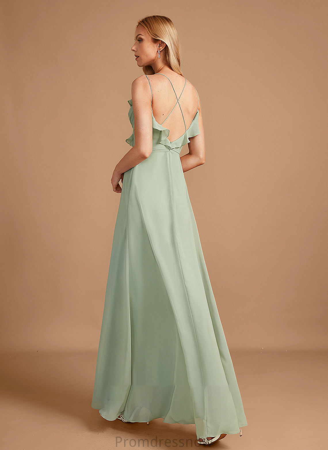 A-Line Fabric V-neck Silhouette Ruffle Length Floor-Length Embellishment Neckline Jazmin Floor Length Sheath/Column Bridesmaid Dresses