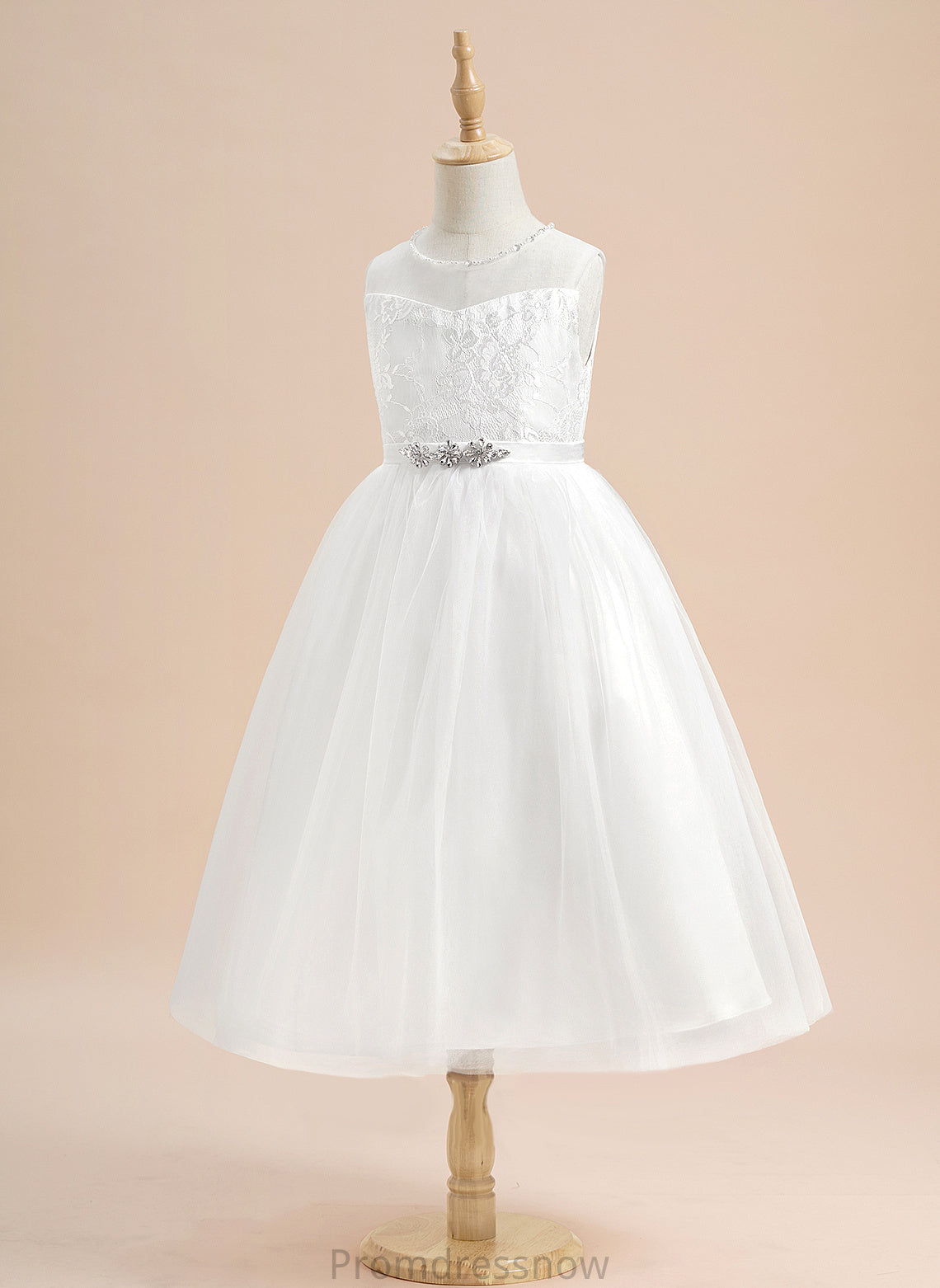 Girl Dress Scoop Flower Girl Dresses Flower Beading Eden Tea-length Tulle With A-Line Sleeveless - Neck