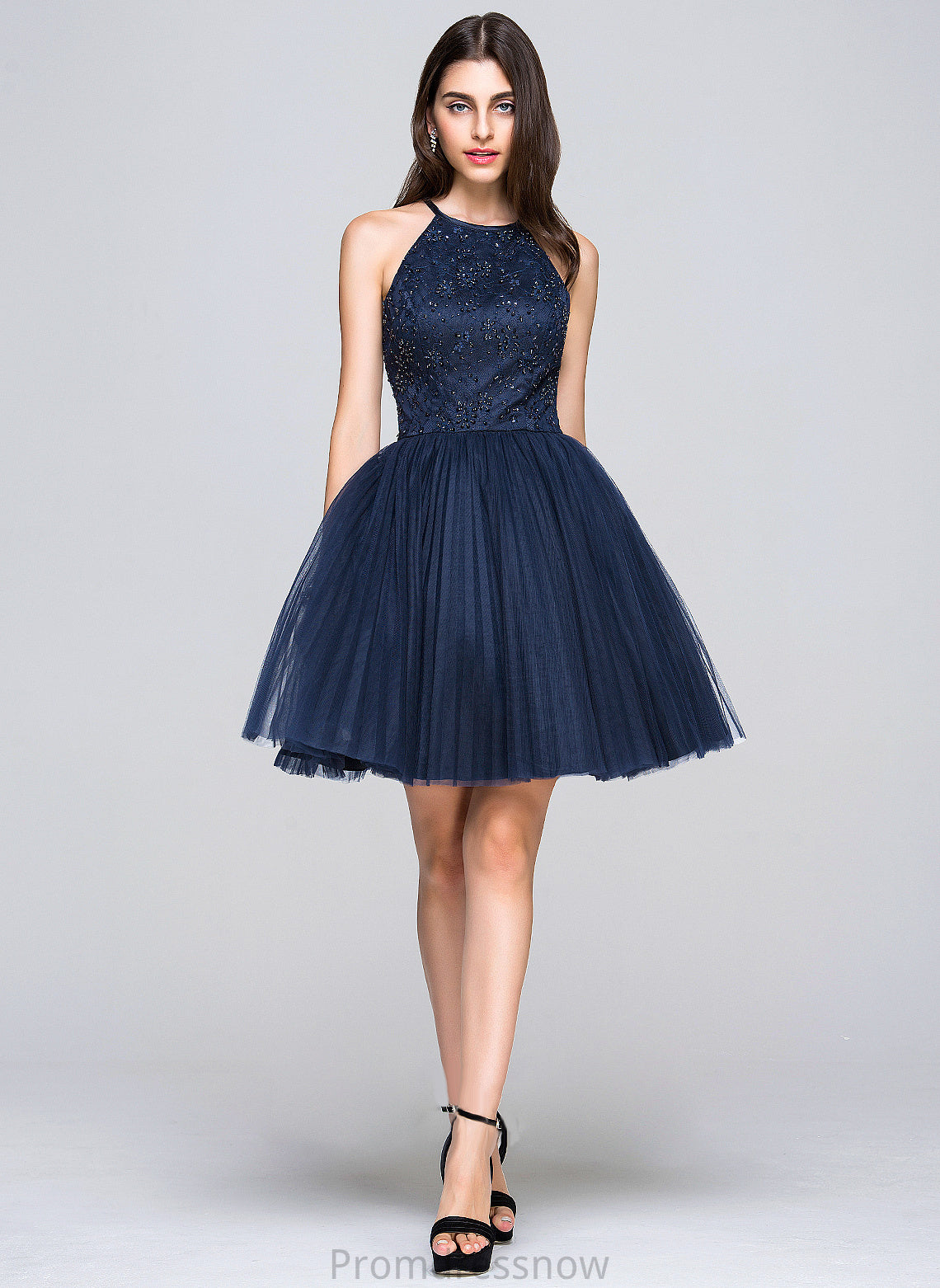 With Beading Bow(s) A-Line/Princess Neck Sydnee Pleated Prom Dresses Scoop Short/Mini Sequins