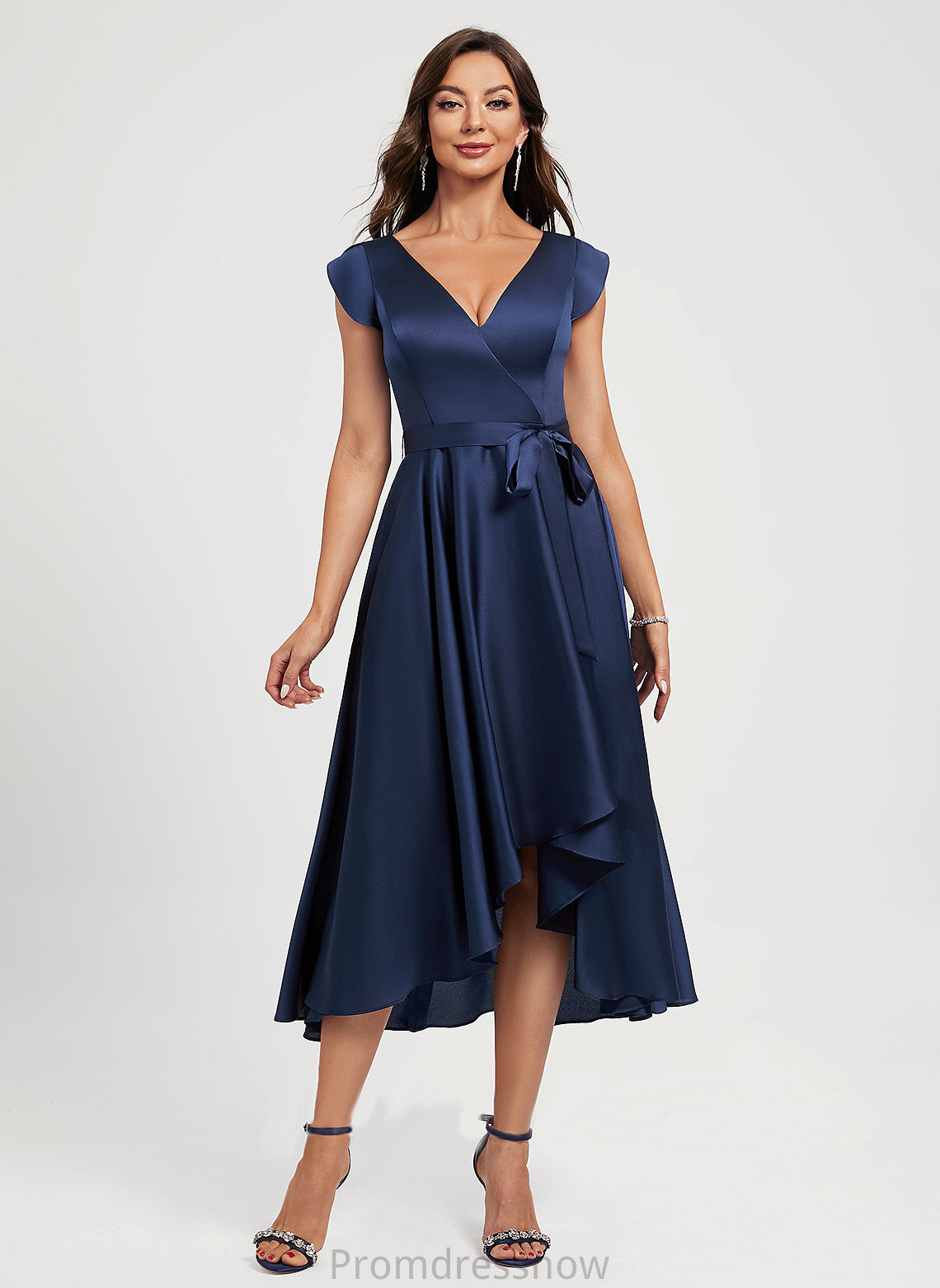 With Dress V-neck Cocktail Asymmetrical Sash A-Line Kaylyn Cocktail Dresses Polyester