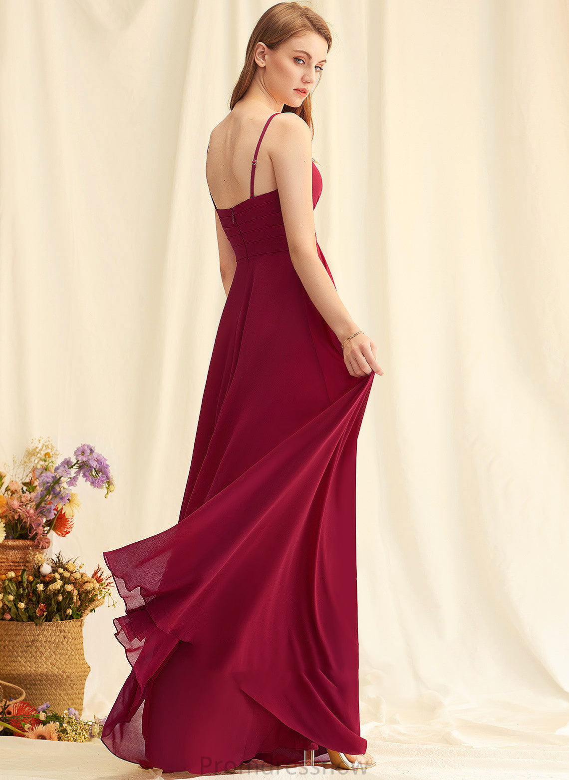 Embellishment Silhouette Length Neckline V-neck Fabric Ruffle Floor-Length A-Line Zoie Bridesmaid Dresses