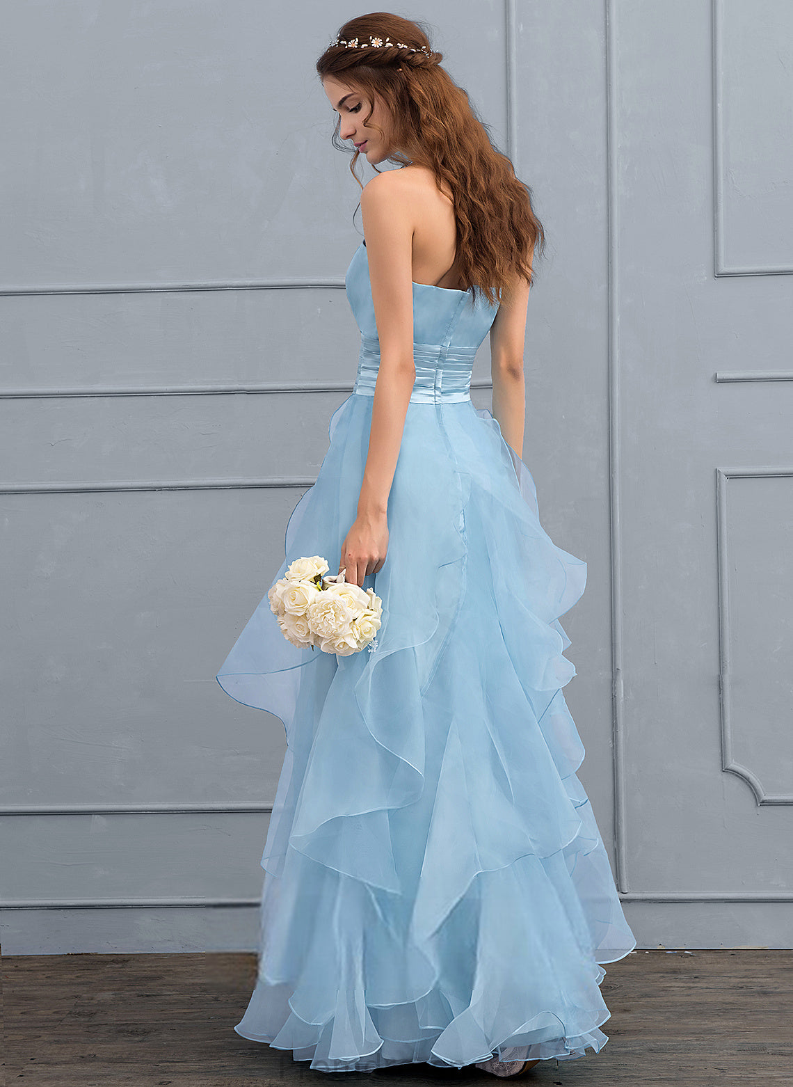 With Charmeuse Haylie Dress Cascading Floor-Length Ruffles Wedding Wedding Dresses Organza A-Line Sweetheart