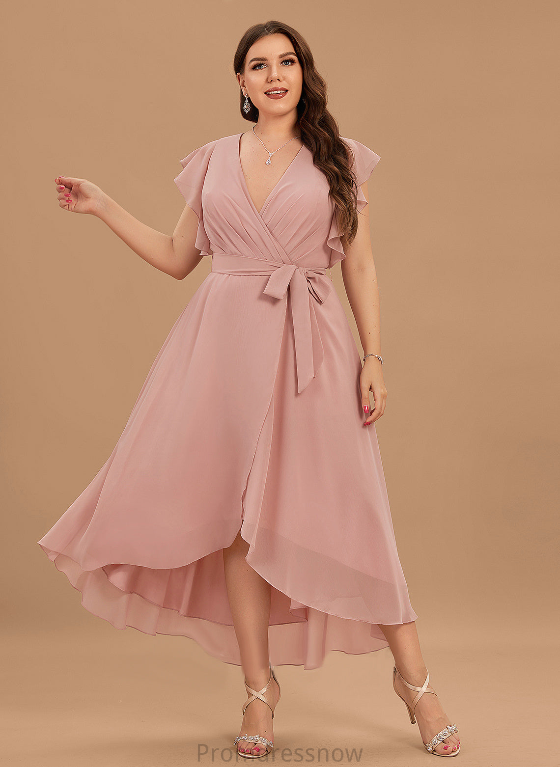 With Dress A-Line V-neck Chiffon Asymmetrical Cocktail Zoe Ruffle Cocktail Dresses