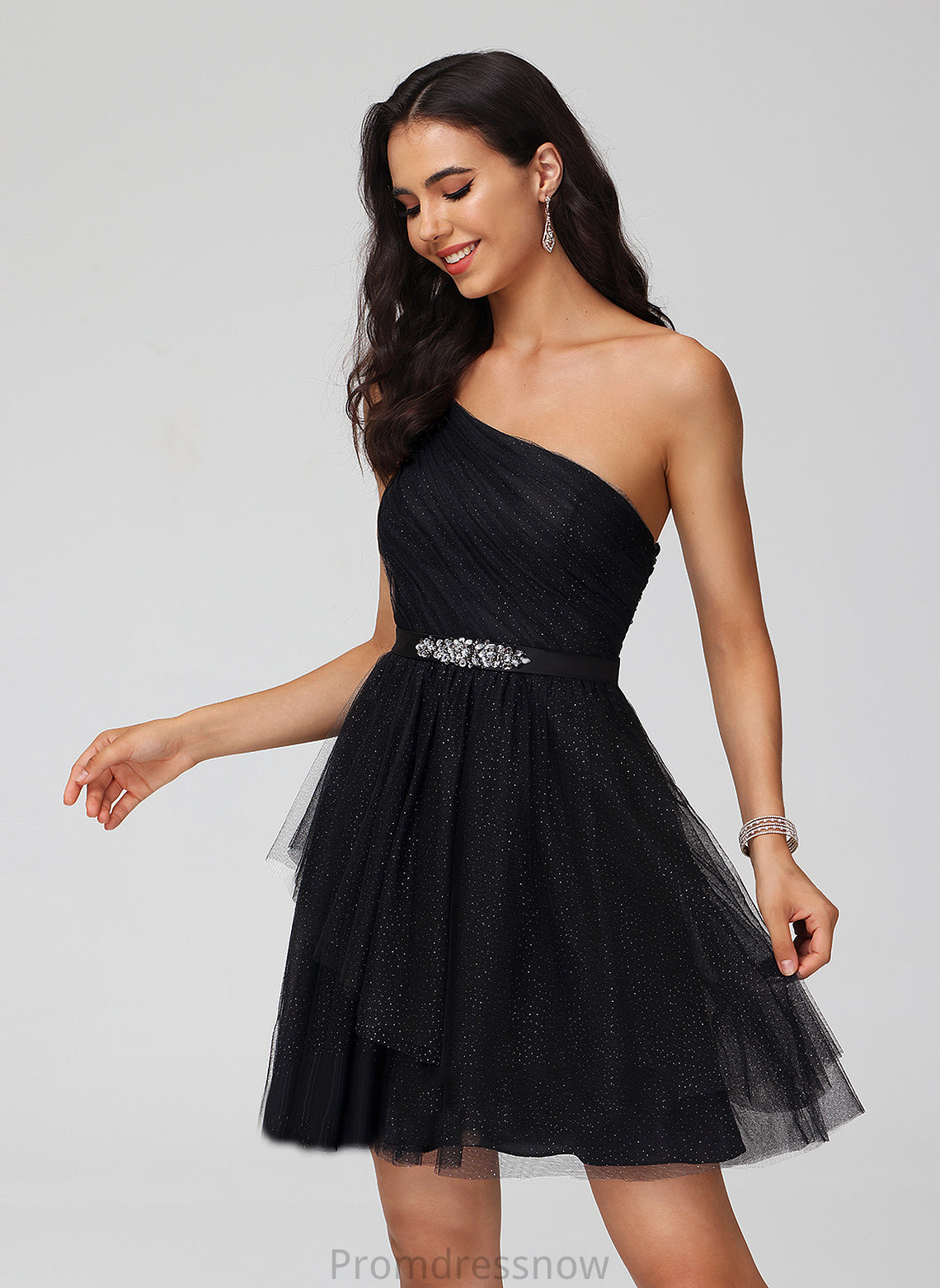 With Dress Litzy A-Line Homecoming Short/Mini Sequins One-Shoulder Homecoming Dresses Tulle Beading