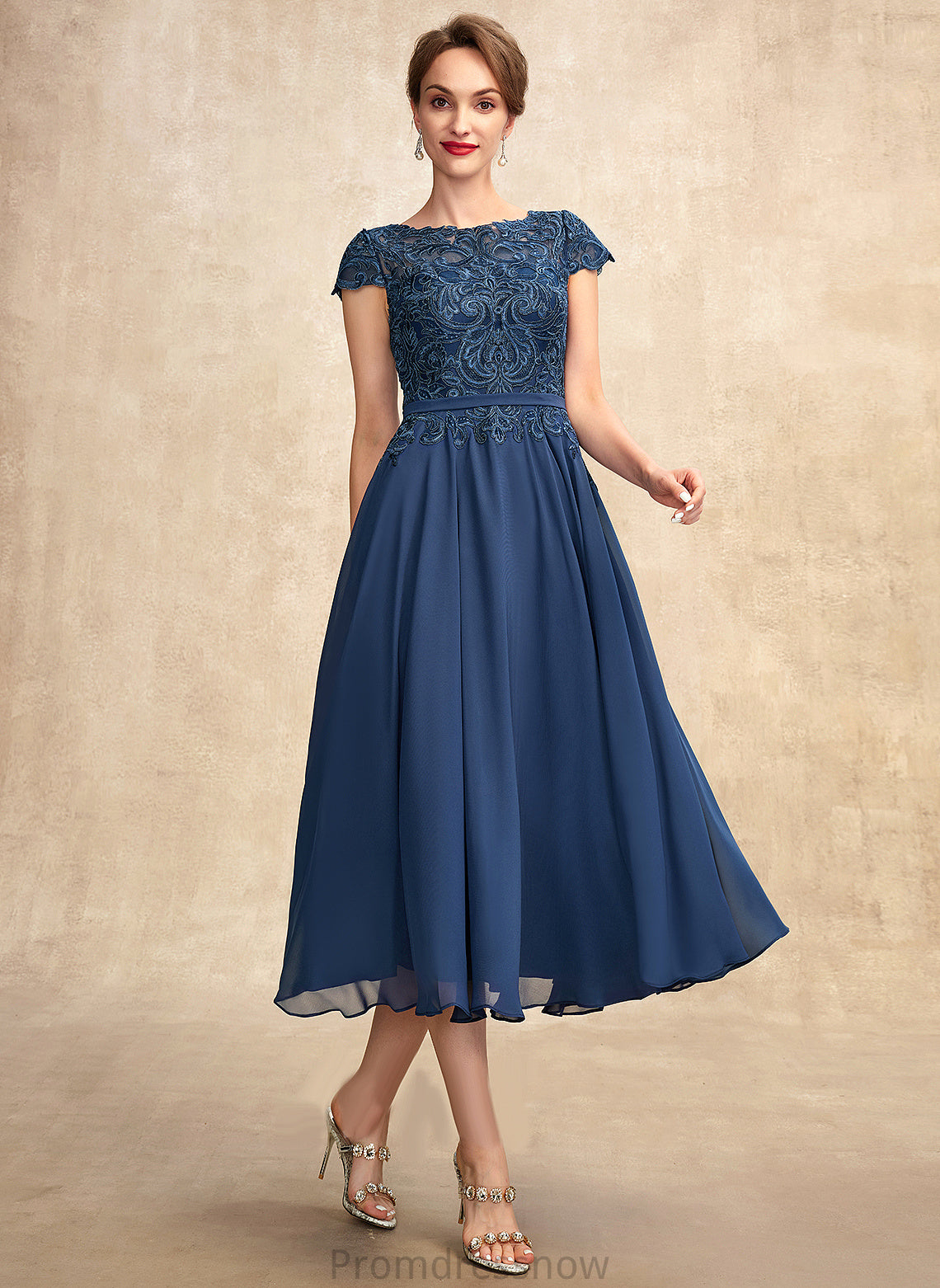 Mother of the Bride Dresses Bride Neck Dress Tea-Length Scoop the Terri Lace Chiffon of A-Line Mother