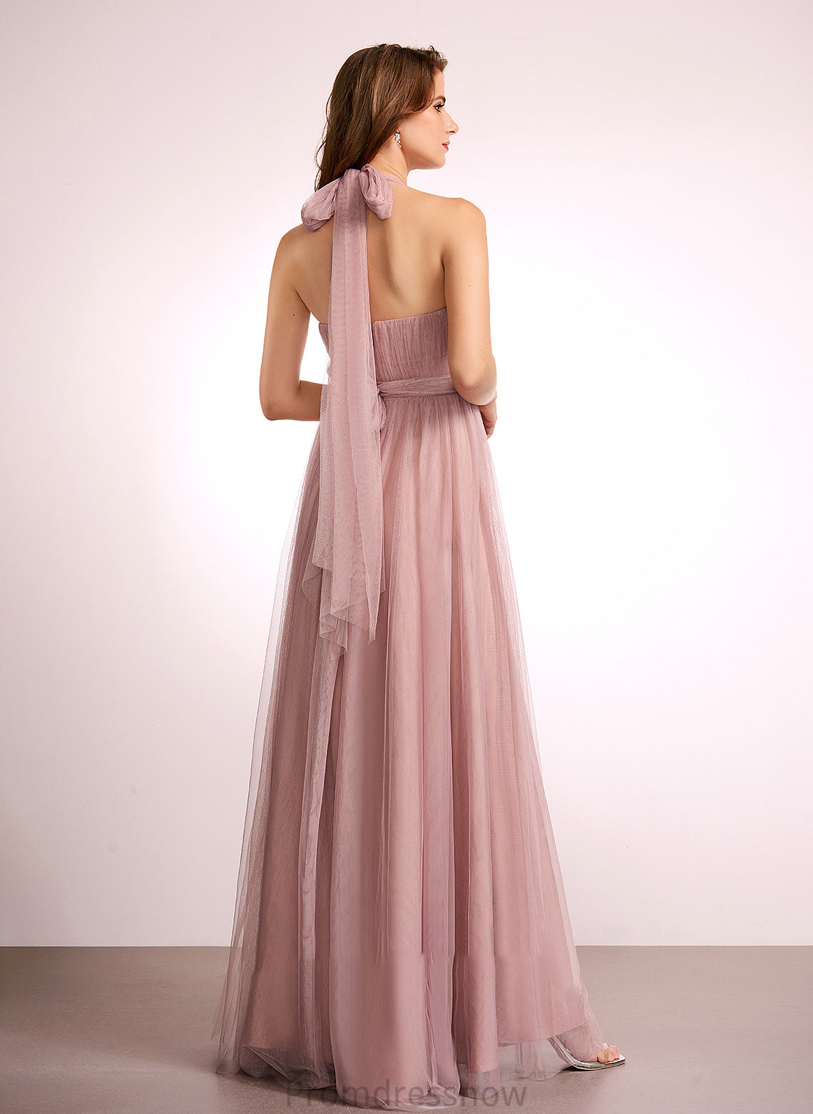 Silhouette Fabric V-neck Length Straps Floor-Length Neckline Off-the-Shoulder Tulle One-Shoulder A-Line Aniya Bridesmaid Dresses