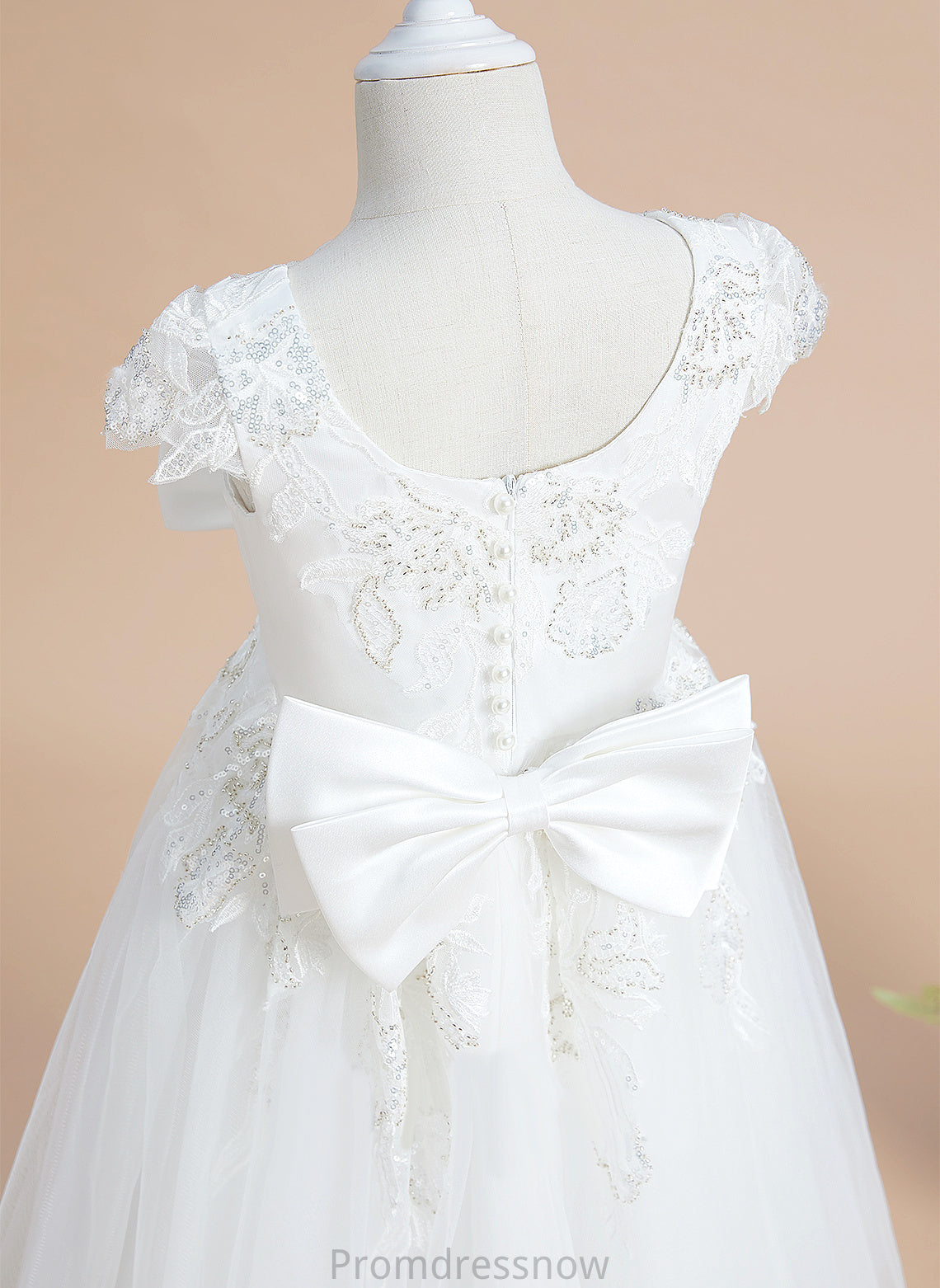 Sequins/Bow(s) Neck - Tulle/Lace Tea-length Girl Flower Girl Dresses Short A-Line Flower Scoop Dress Leah With Sleeves