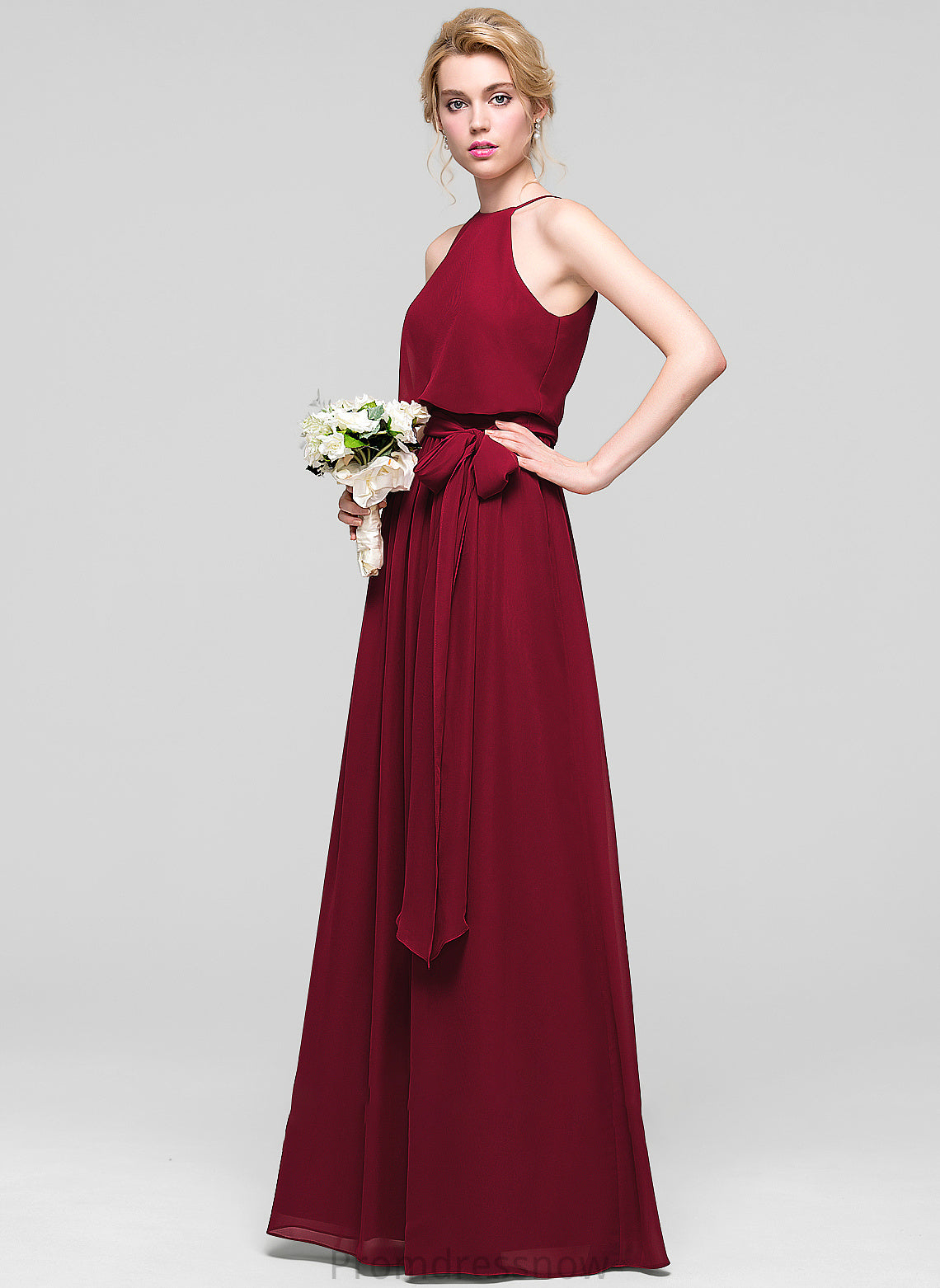 Bow(s) Neckline Silhouette ScoopNeck Fabric Embellishment Length A-Line Floor-Length Elena Floor Length Sleeveless Bridesmaid Dresses