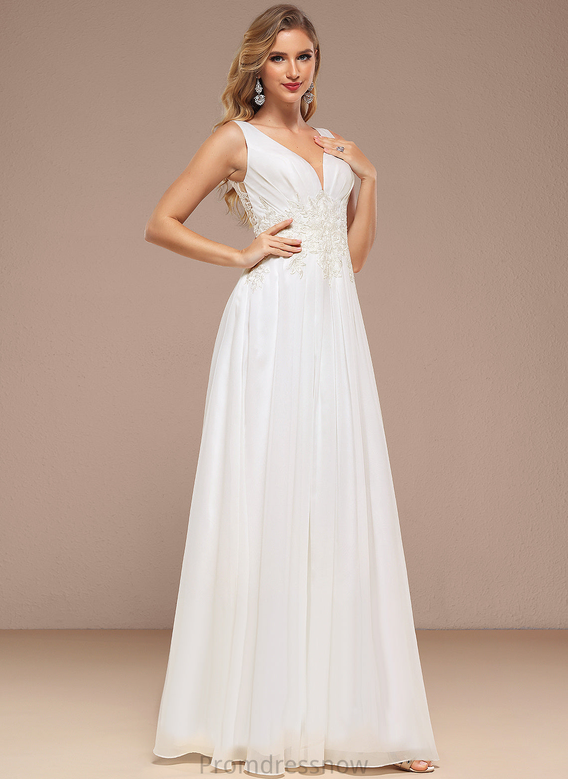 With Sequins Wedding V-neck Wedding Dresses Floor-Length Lace A-Line Kaley Chiffon Dress