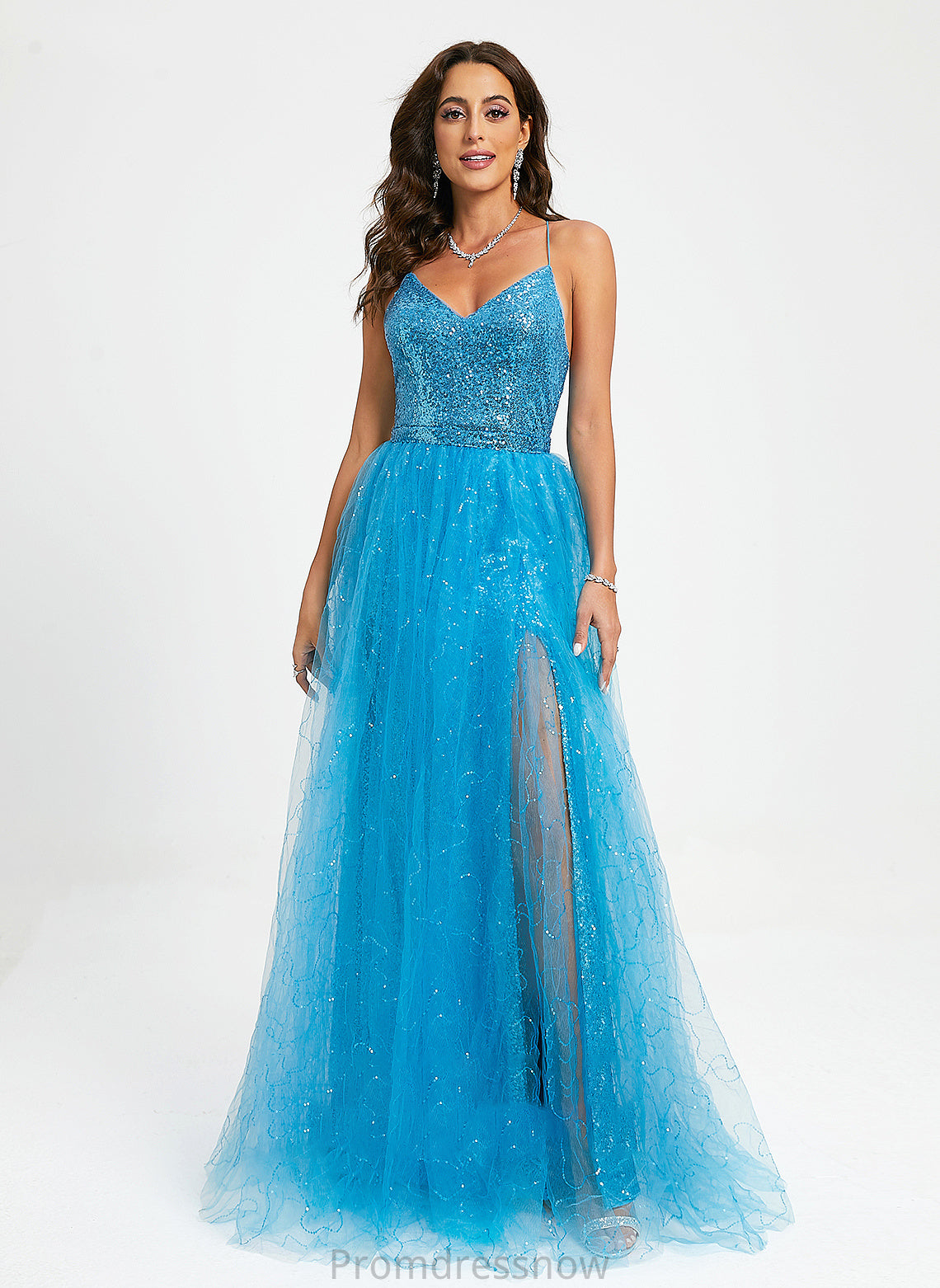 Yadira Prom Dresses Floor-Length V-neck Ball-Gown/Princess Sequins With Tulle