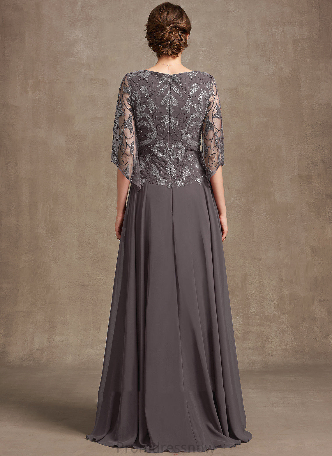 Lace A-Line Chiffon Scoop the of Mother Bride Sara Dress Mother of the Bride Dresses With Floor-Length Sequins Neck Beading