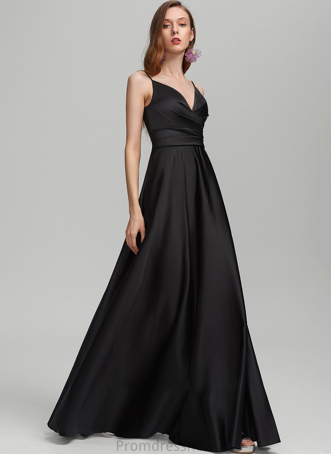 A-Line V-neck Floor-Length Ruffle SplitFront Neckline Silhouette Embellishment Fabric Length Roselyn Floor Length Bridesmaid Dresses