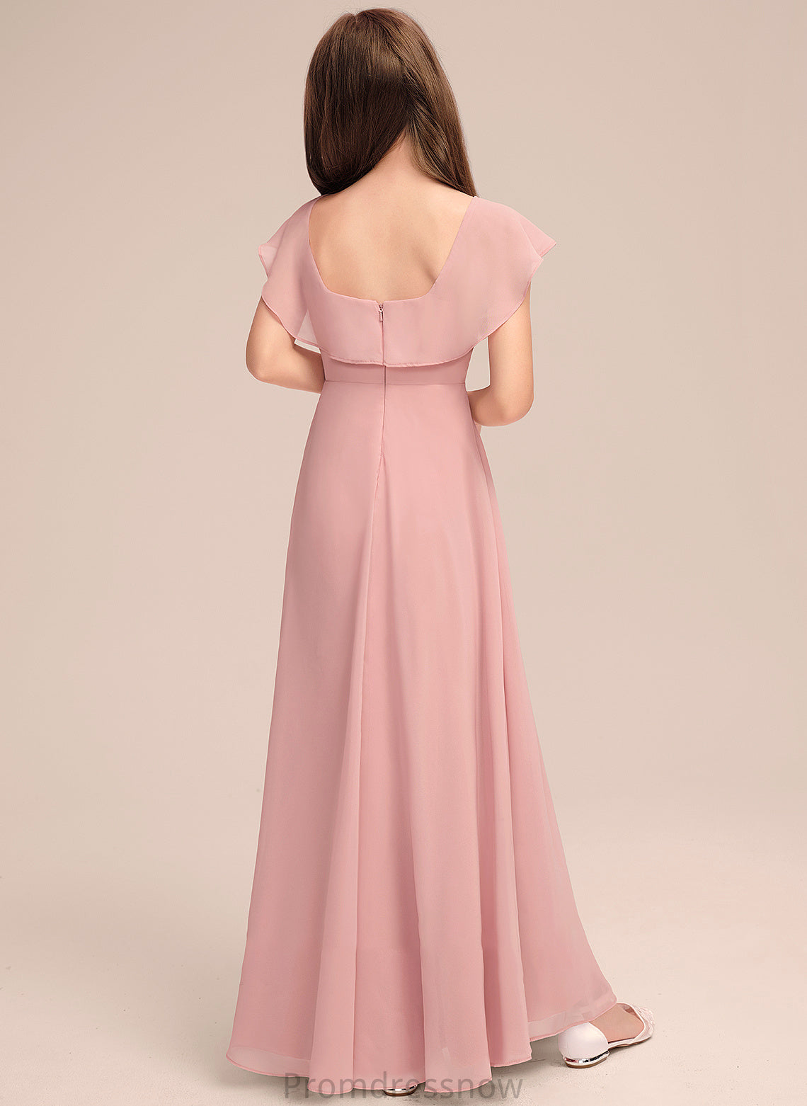 With Yaretzi Chiffon Cascading Neck Scoop Ruffles A-Line Junior Bridesmaid Dresses Floor-Length