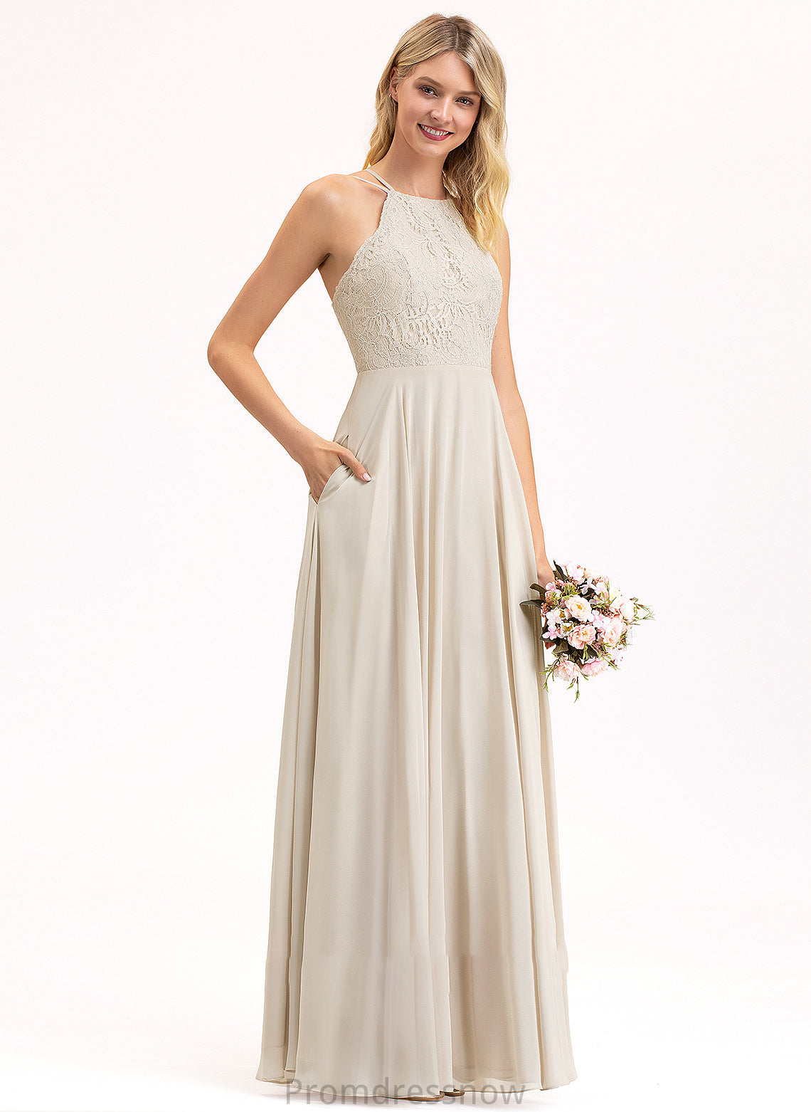 Embellishment Silhouette A-Line Length Neckline Fabric Floor-Length ScoopNeck Pockets Liz Floor Length Natural Waist Bridesmaid Dresses